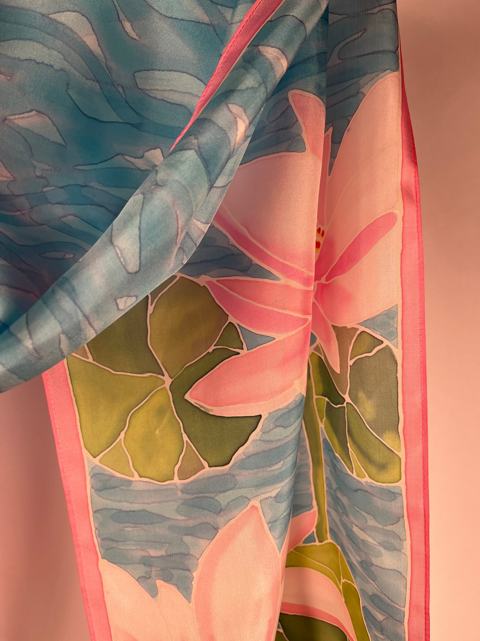 “Water Lilies” Hand-dyed Silk Scarf - $150 Silk Scarf Fox Run Studios