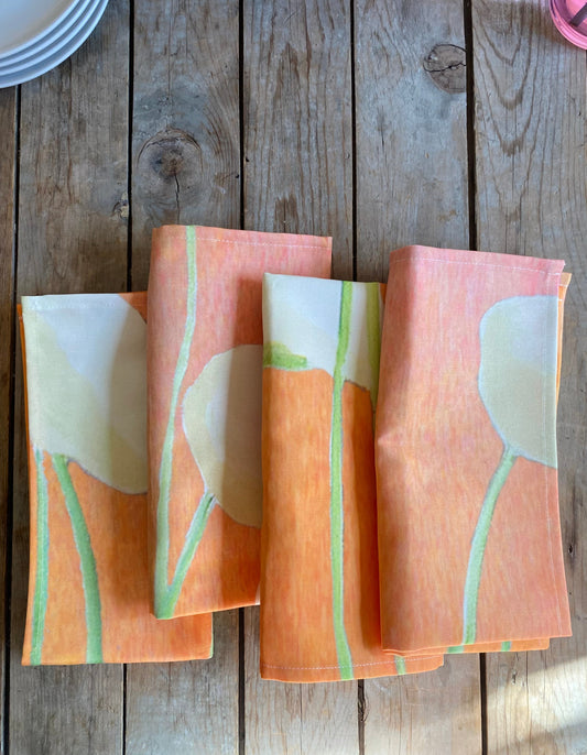 Napkin Set: Cream Flowers on Orange Cloth Napkins India & Purry by Jessica Hollander