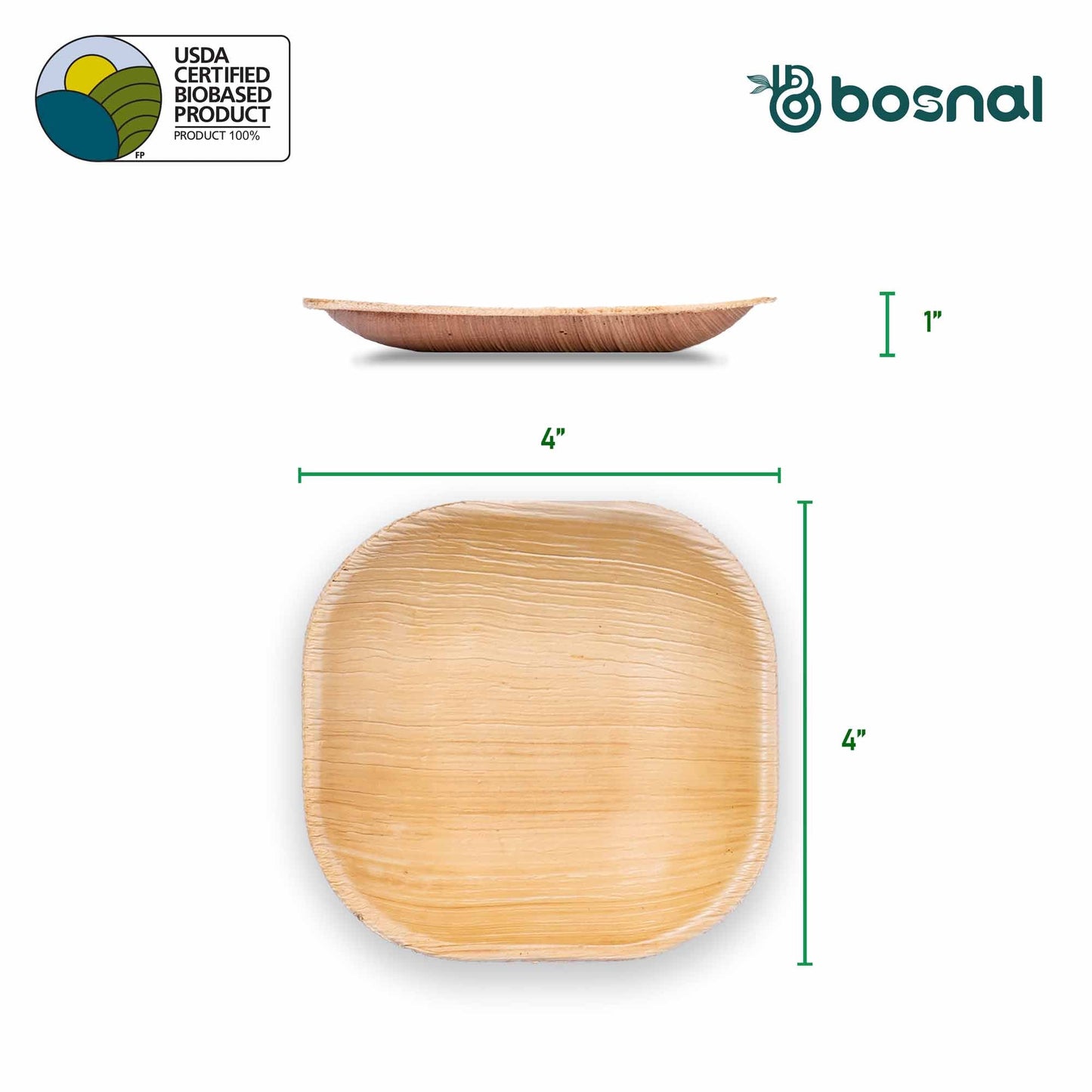 Bosnal - Palm Leaf Biodegradable Plates, 4 inch, Square, 25 Pcs Plates Bosnal