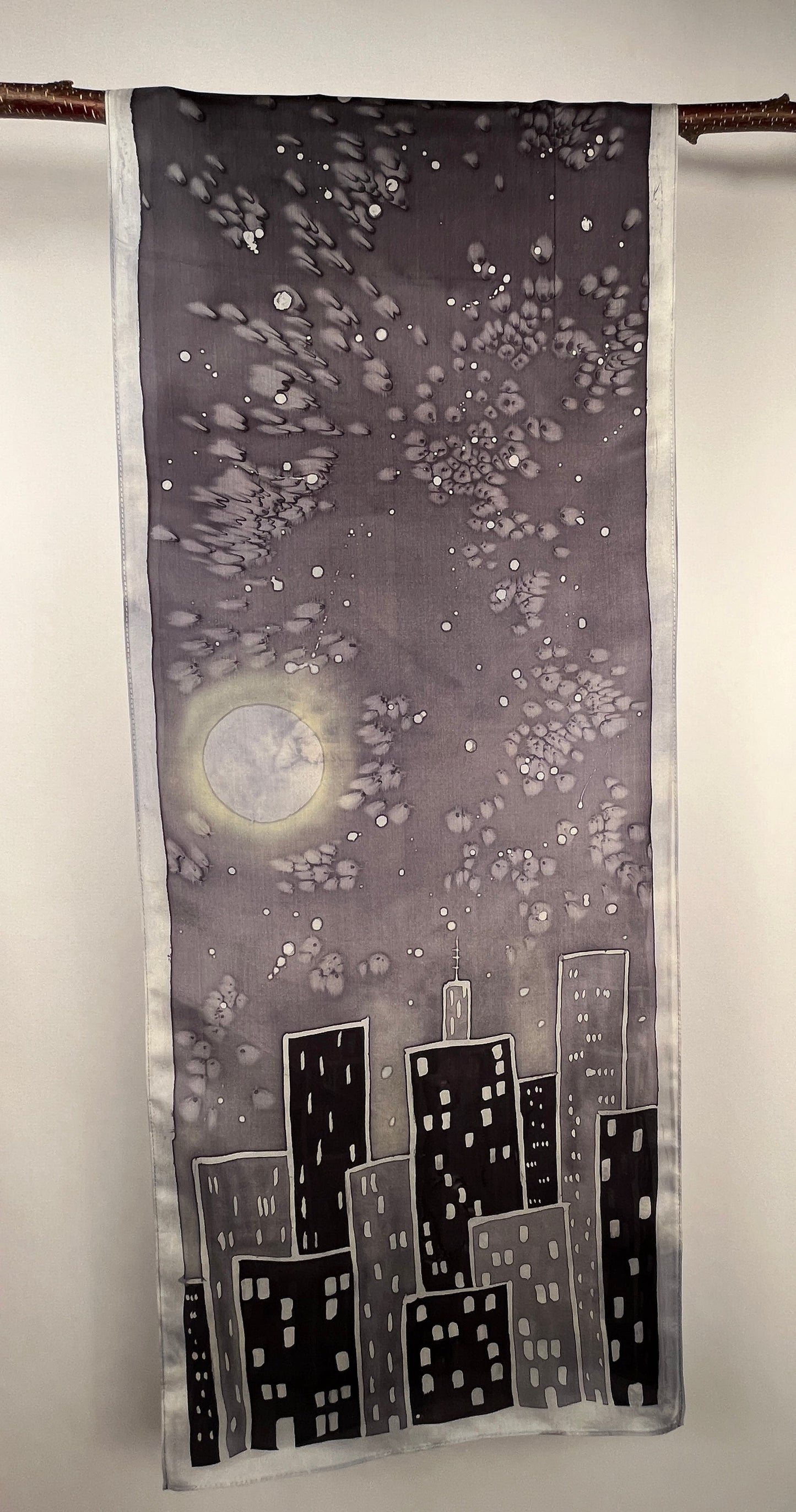 “City Night Lights" - Hand-dyed Silk Scarf - $130 Silk Scarf Fox Run Studios