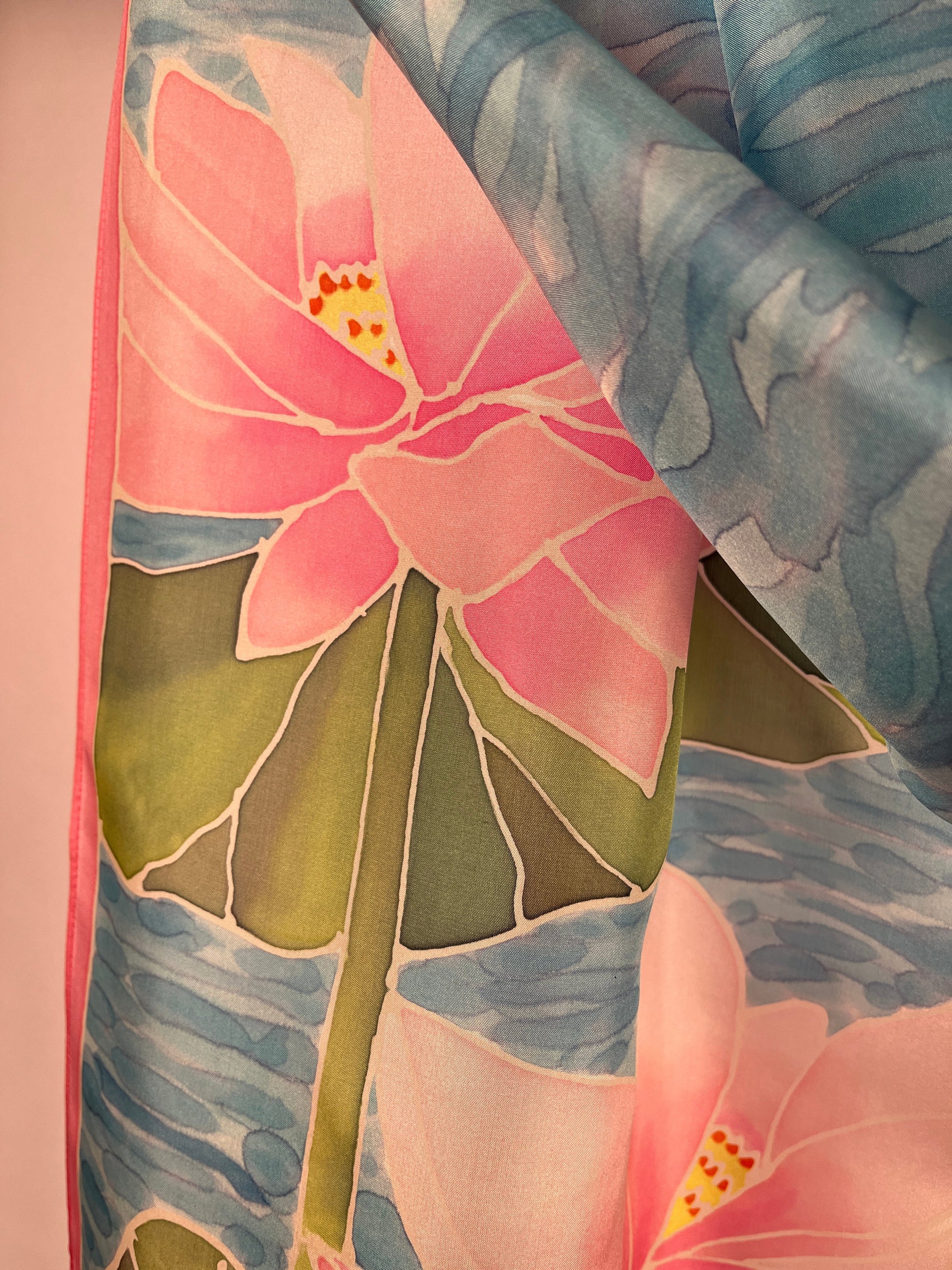 “Water Lilies” Hand-dyed Silk Scarf - $150 Silk Scarf Fox Run Studios