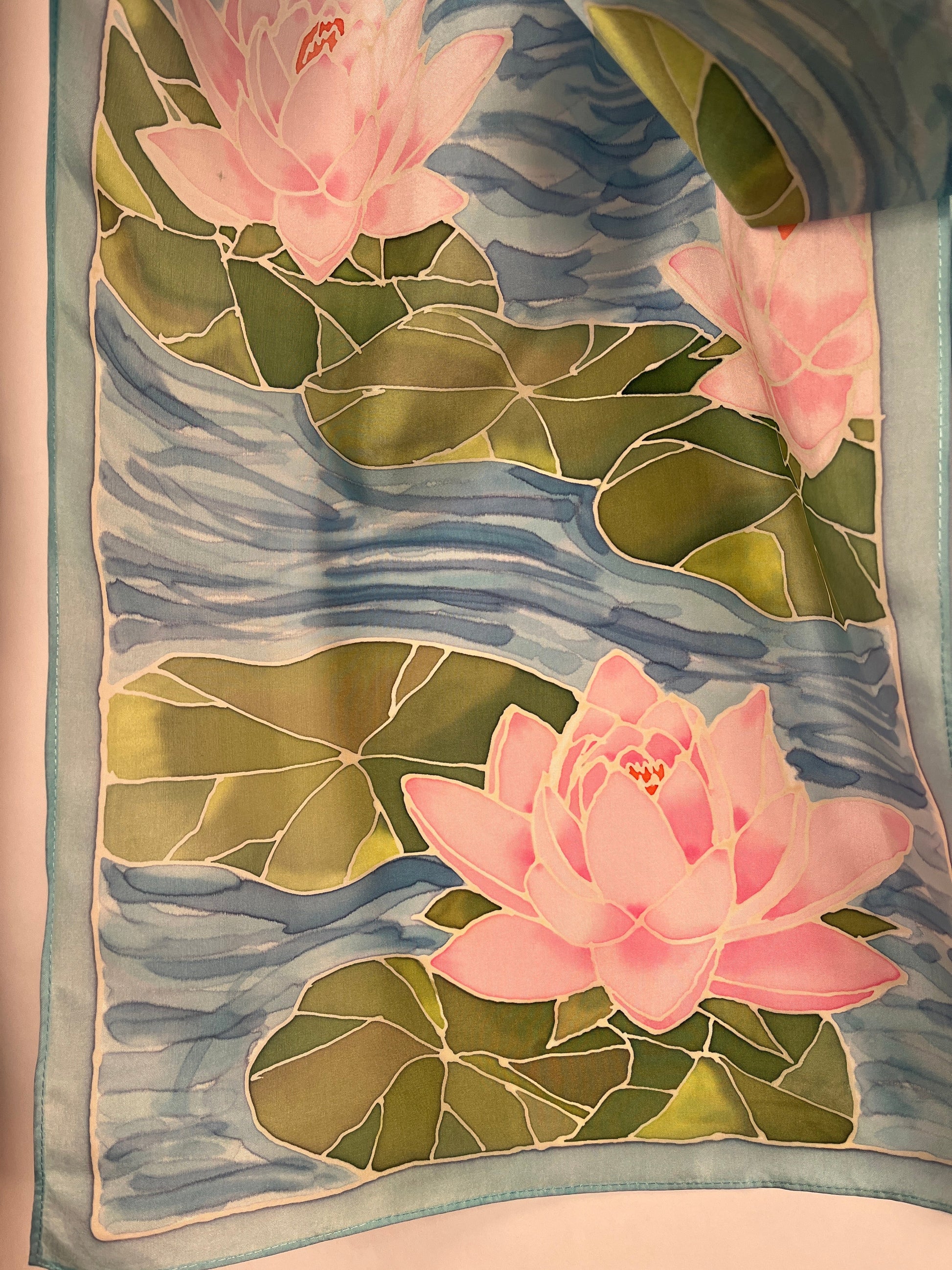 “Water Lilies v2.0” - Hand-dyed Silk Scarf - $150 Silk Scarf Fox Run Studios