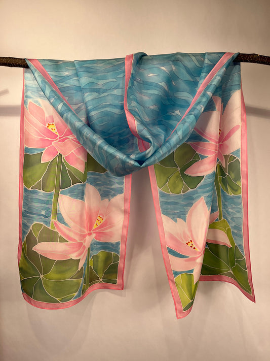 “Water Lilies” Hand-dyed Silk Scarf - $150 Silk Scarf Fox Run Studios