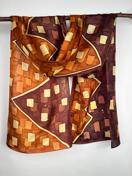 “Lucky Gold Strike” - Hand-dyed Silk Scarf - $130 Silk Scarf Fox Run Studios