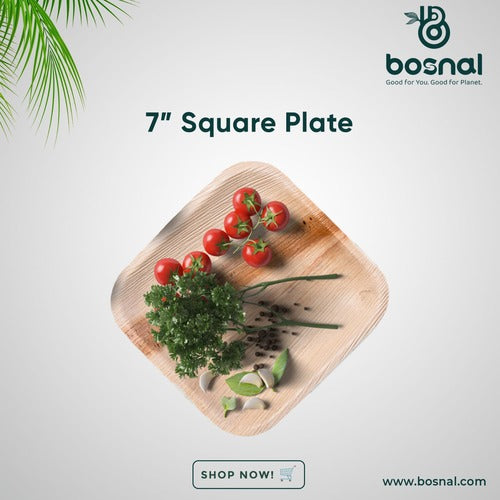 Bosnal - Palm Leaf Biodegradable Plates; 7 inch, Square, 25 Pcs Plates Bosnal