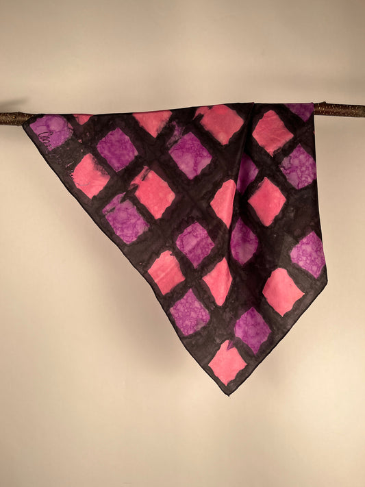 "Squares on Square Shibori" - Hand-dyed Silk Scarf - $90 Silk Scarf Fox Run Studios