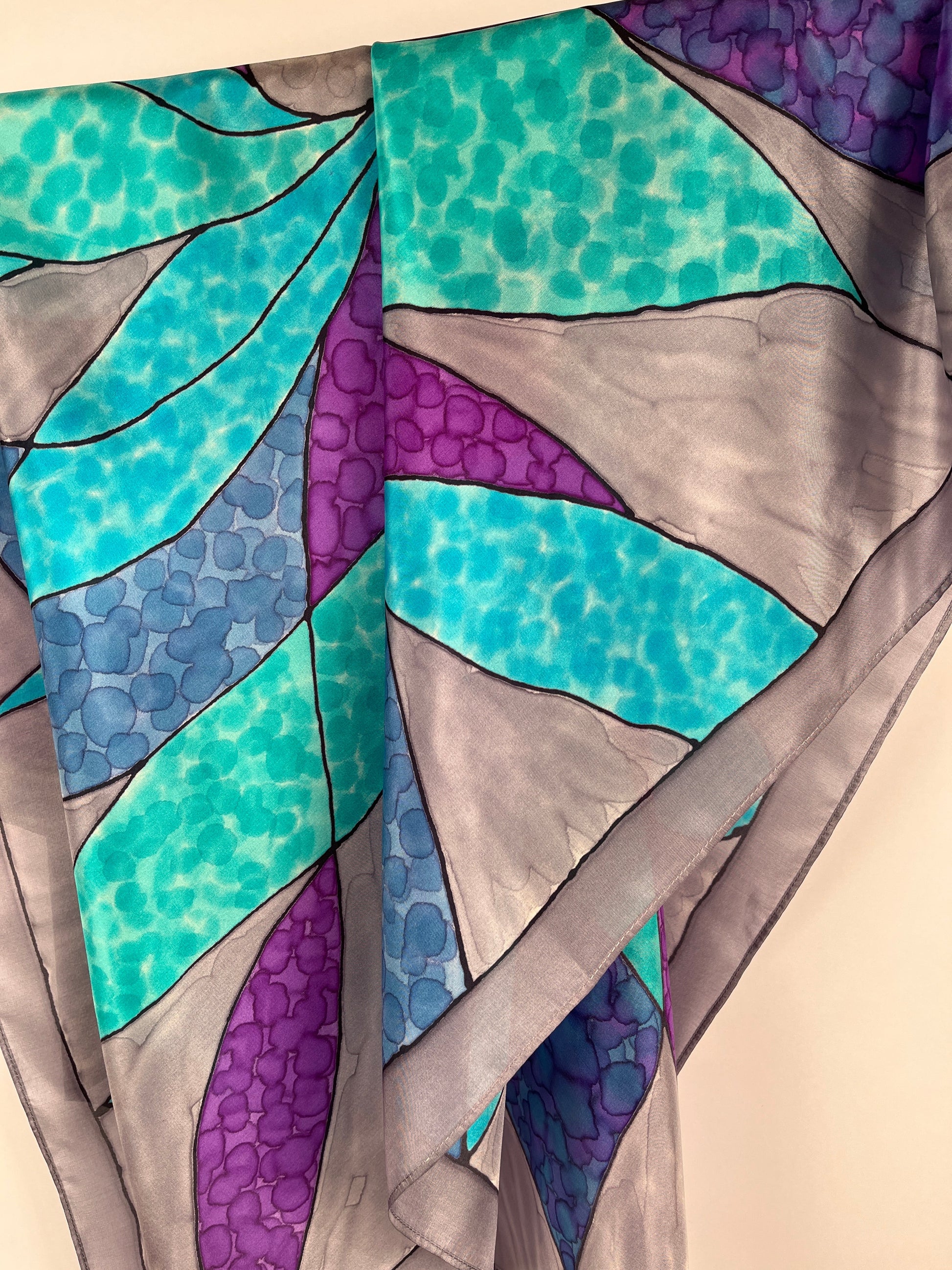 "Stained Glass Pinwheel" - Hand-dyed Silk Scarf - $135 Silk Scarf Fox Run Studios