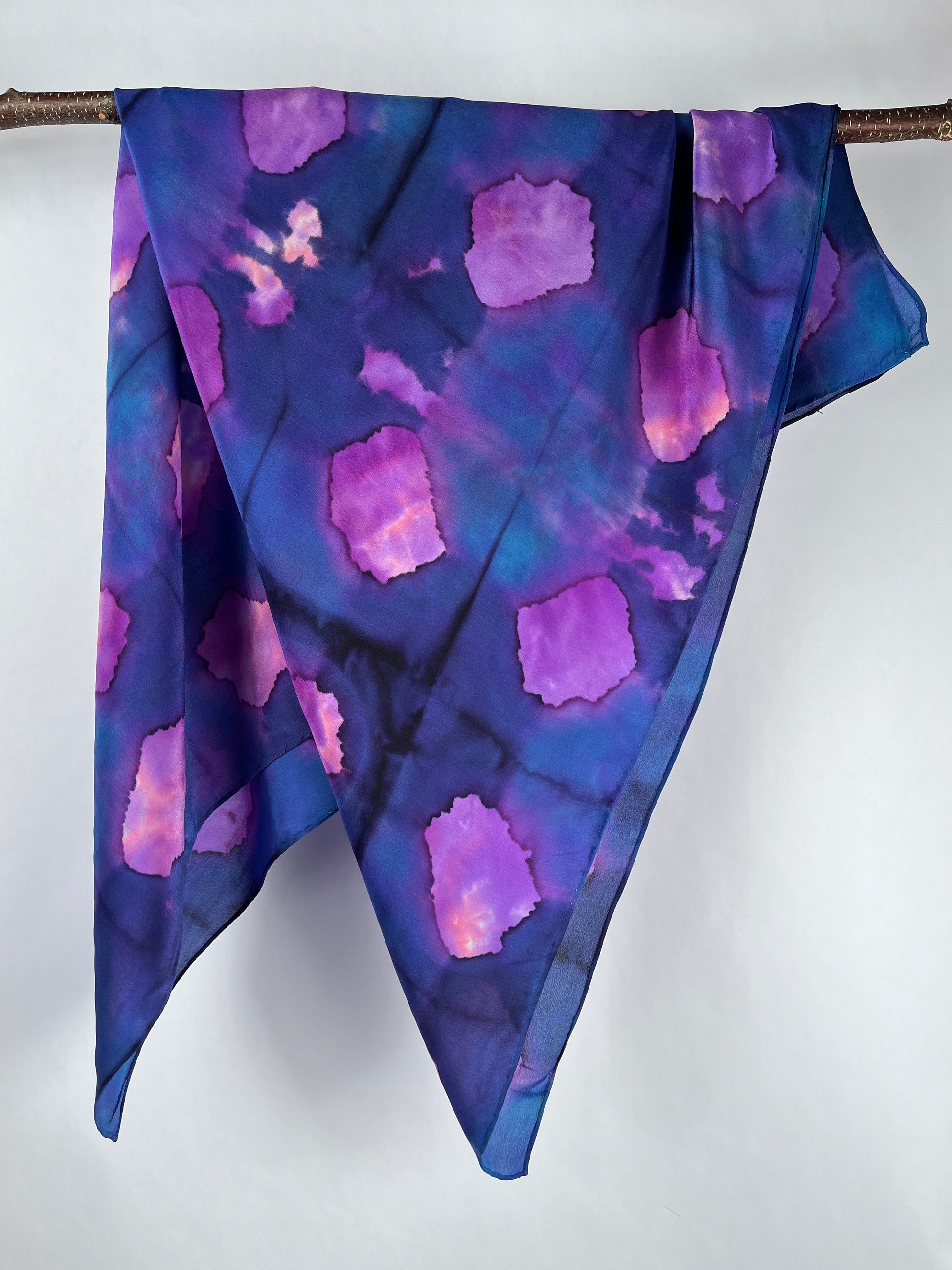 "Purple Nebula Shibori" - Hand-dyed Silk Scarf - $125 Silk Scarf Fox Run Studios