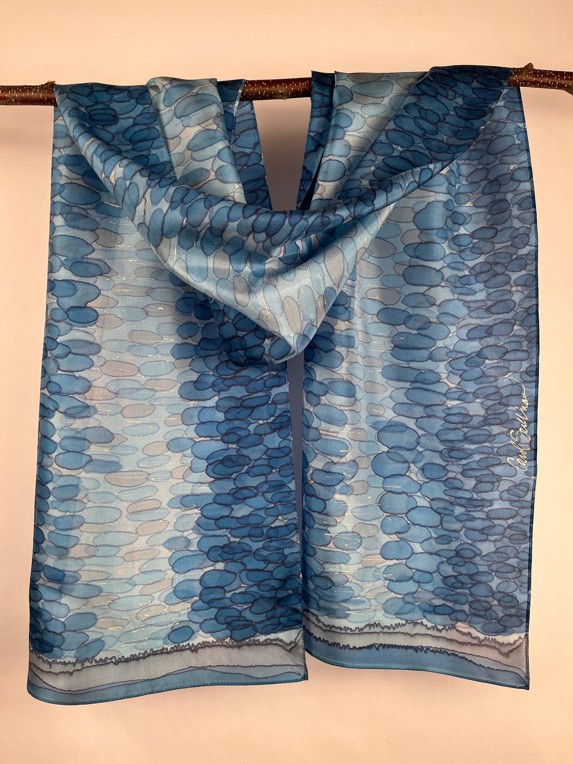 “Moonbeams on the Water" - Hand Dyed Silk Scarf - $130 Silk Scarf Fox Run Studios