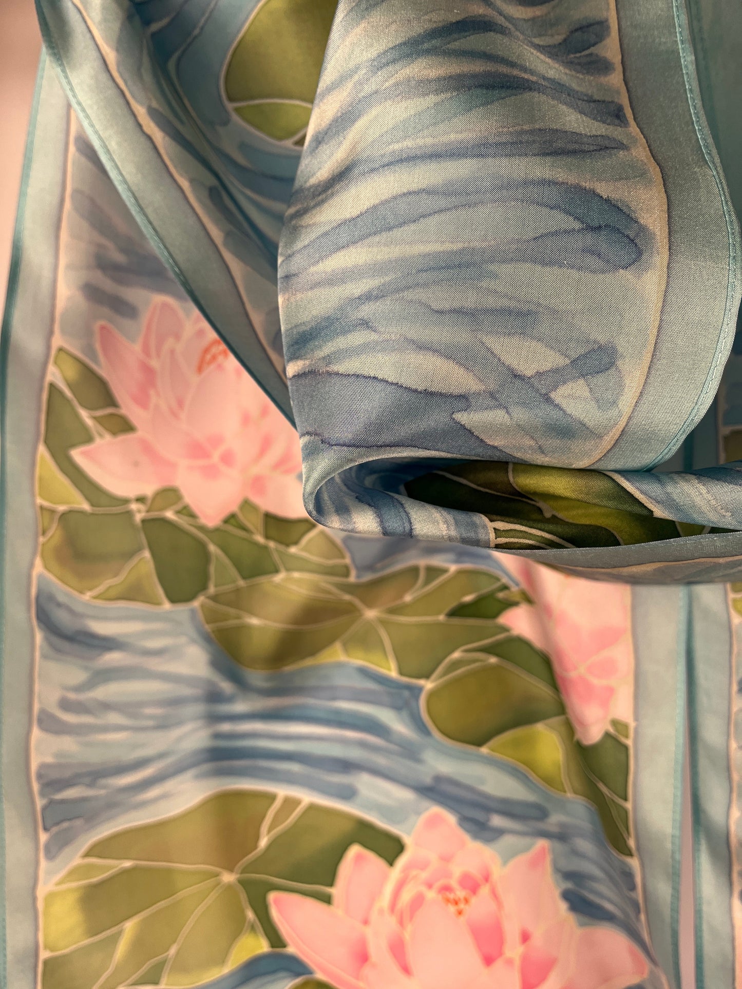 “Water Lilies v2.0” - Hand-dyed Silk Scarf - $150 Silk Scarf Fox Run Studios