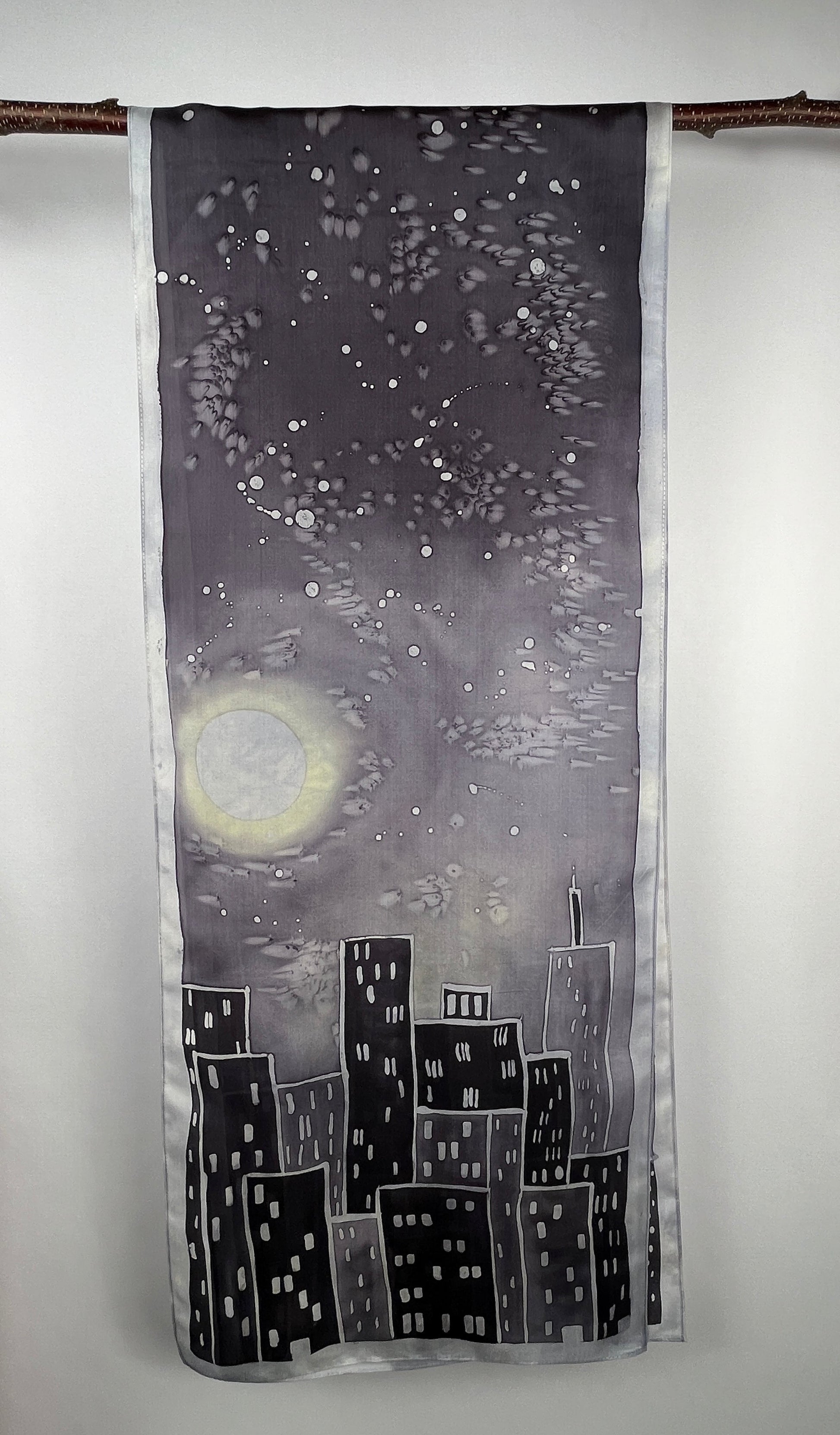 “City Night Lights" - Hand-dyed Silk Scarf - $130 Silk Scarf Fox Run Studios