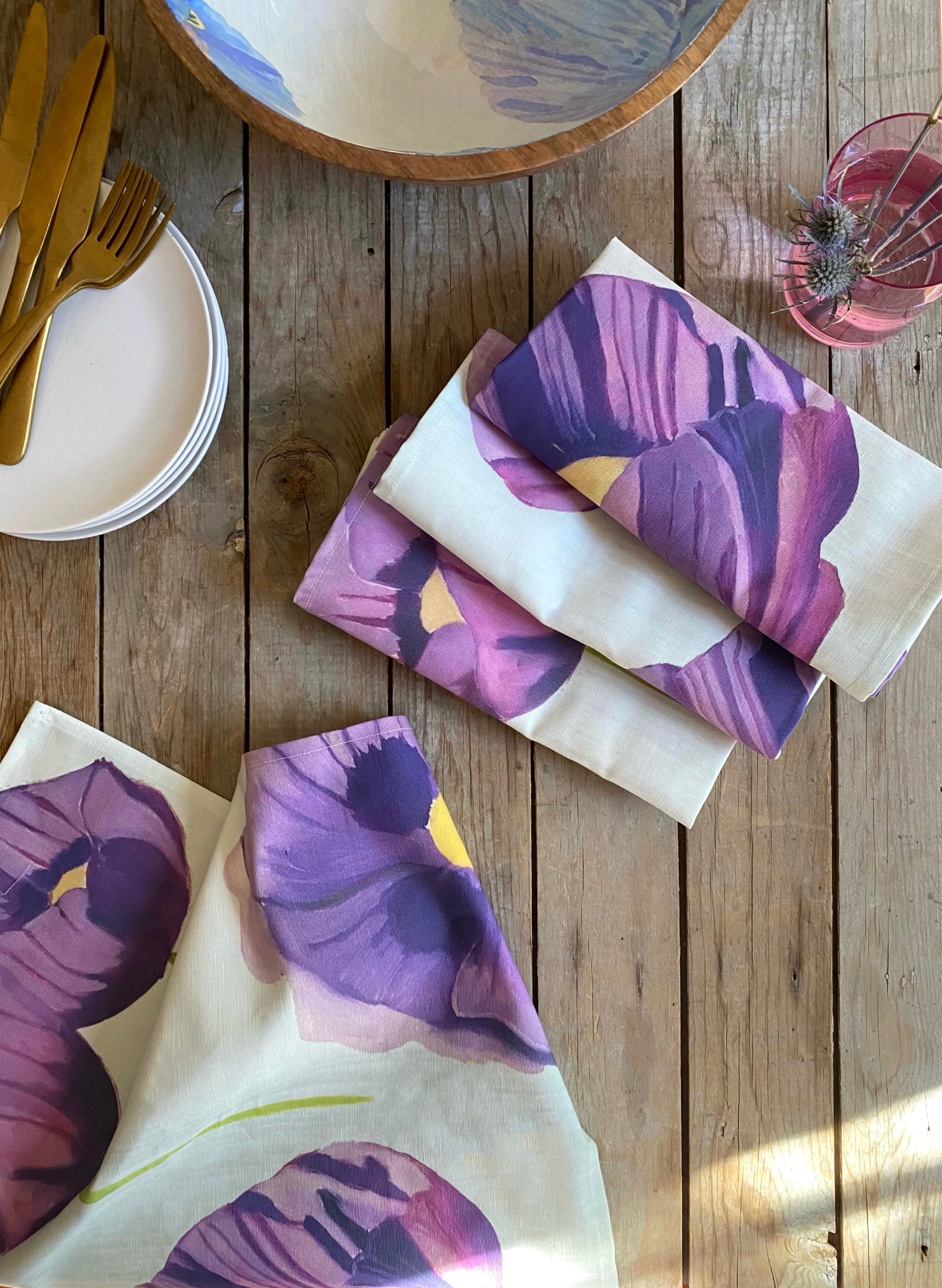 Napkin Set: Purple Poppies on Snow Cloth Napkins India & Purry by Jessica Hollander