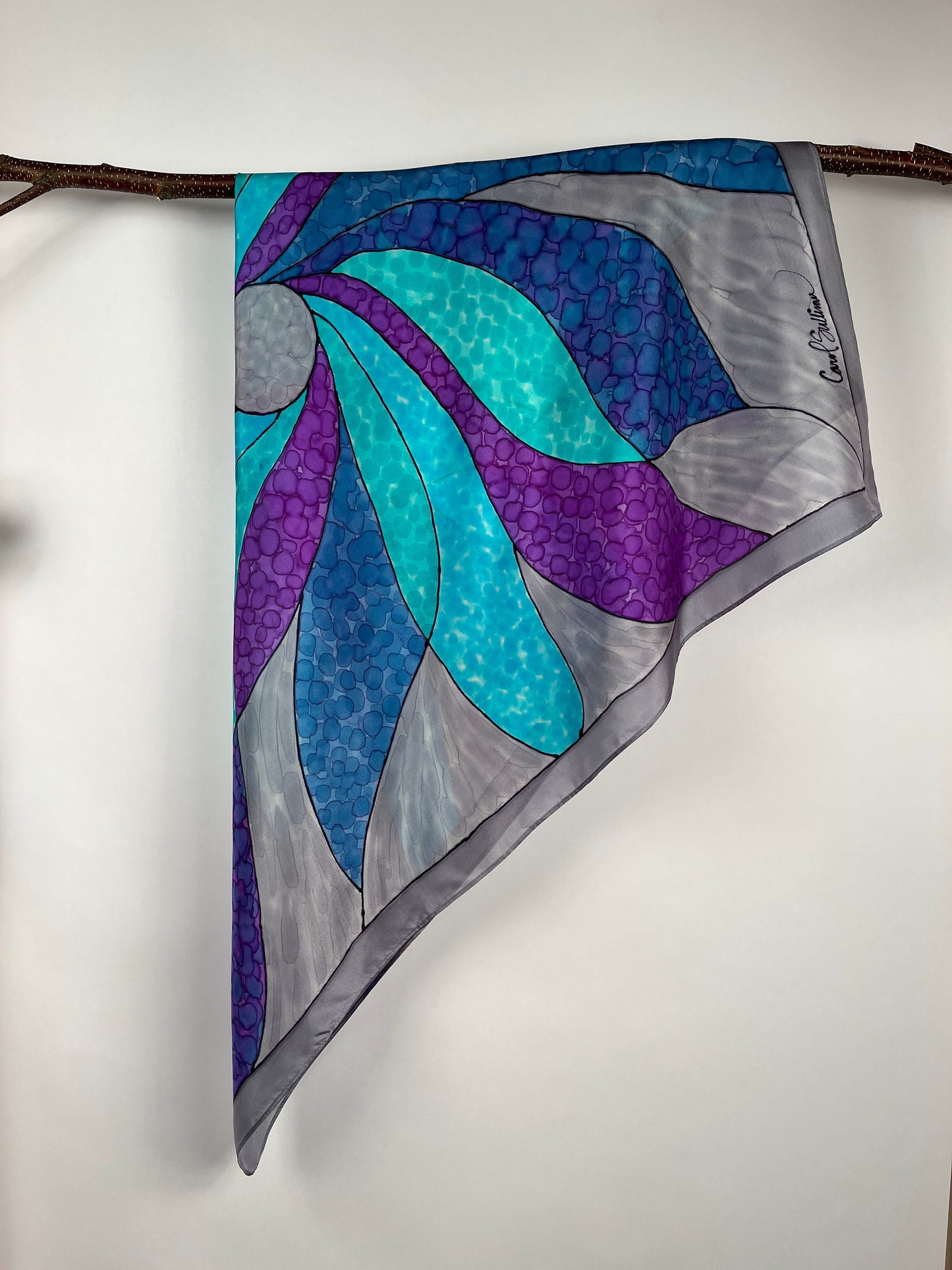 "Stained Glass Pinwheel" - Hand-dyed Silk Scarf - $135 Silk Scarf Fox Run Studios