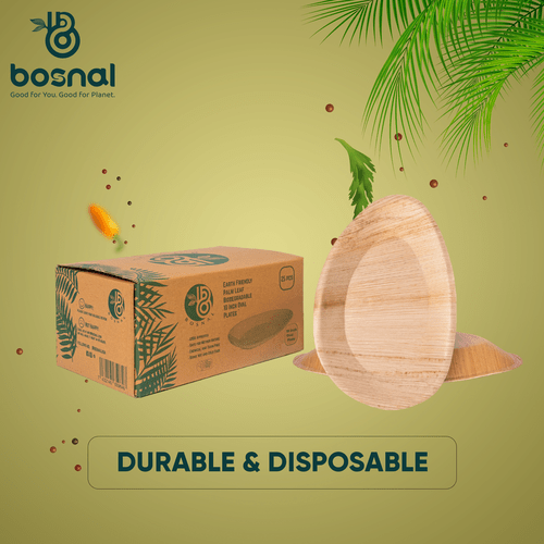 Bosnal - Palm Leaf Biodegradable Plates, 10 inch, Oval, 25 Pcs plates Bosnal