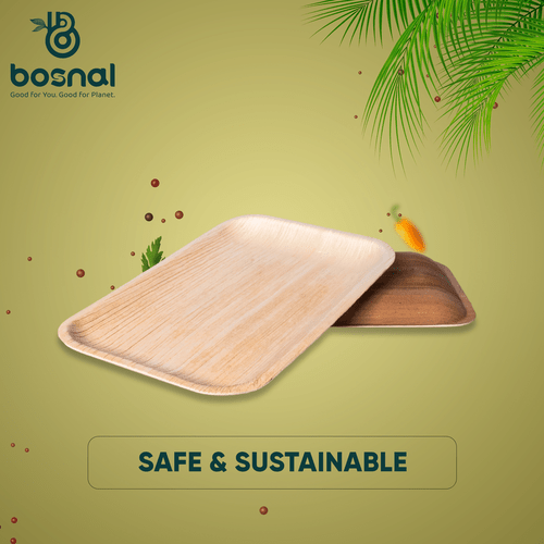 Bosnal - Palm Leaf Biodegradable Plates, 9 x 6 inch Rectangle , 25 Pcs plates Bosnal