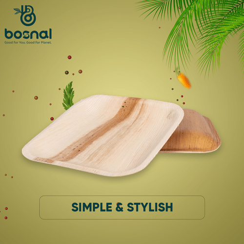 Bosnal - Palm Leaf Biodegradable Plates, 10 inch, Square, 25 Pcs plates Bosnal