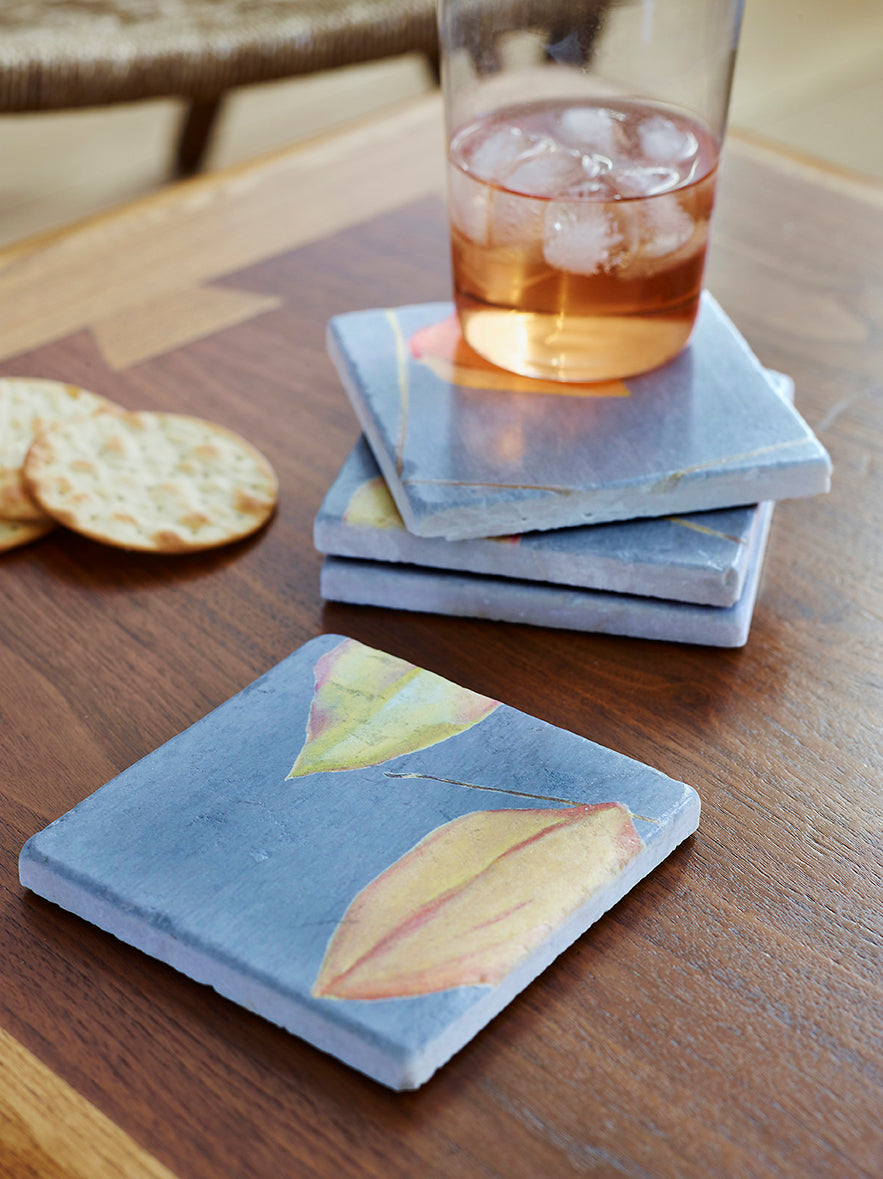 Coasters Set: Three Lanterns on Grey India & Purry by Jessica Hollander