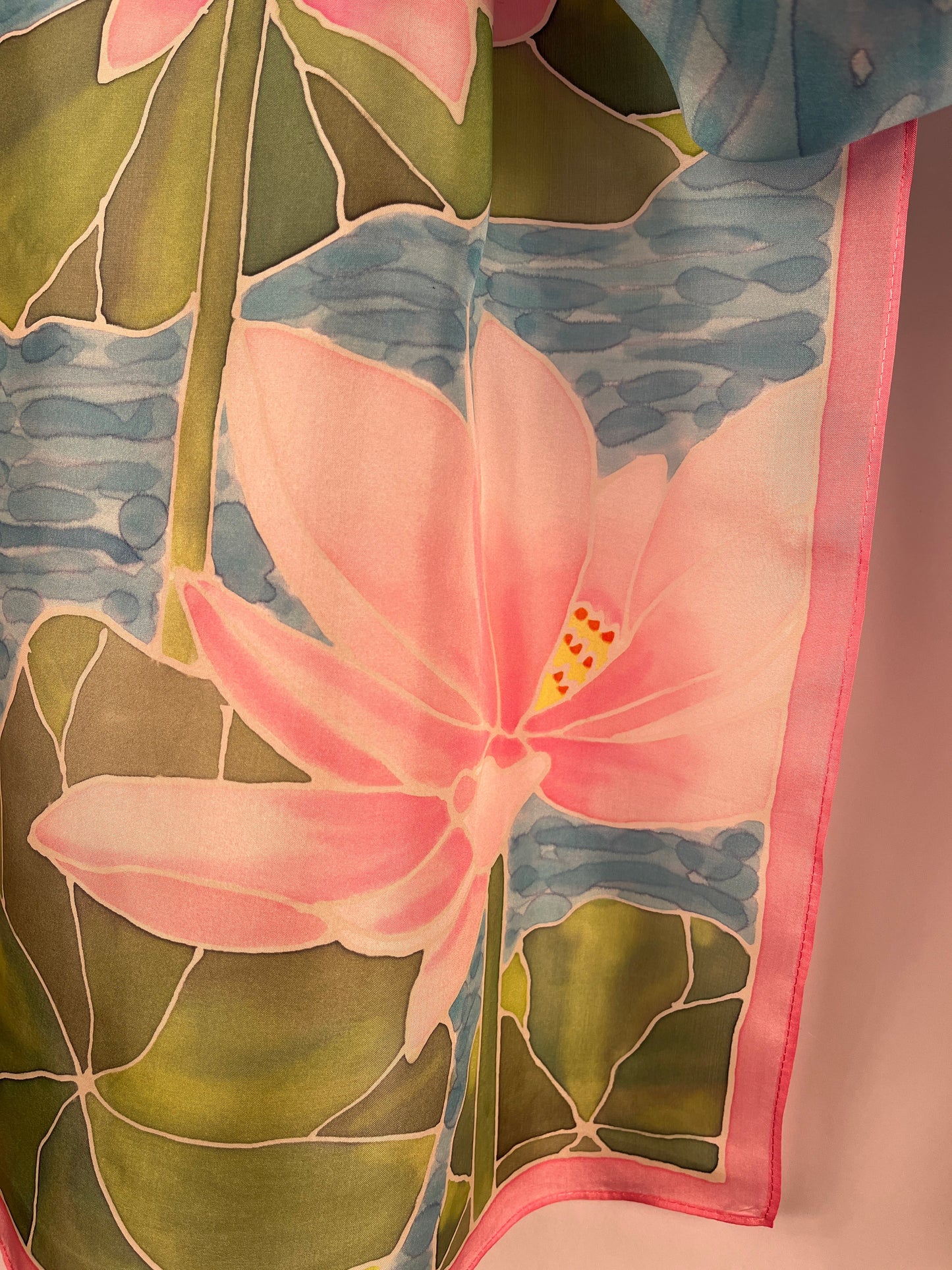 “Water Lilies” Hand-dyed Silk Scarf - $150 Silk Scarf Fox Run Studios