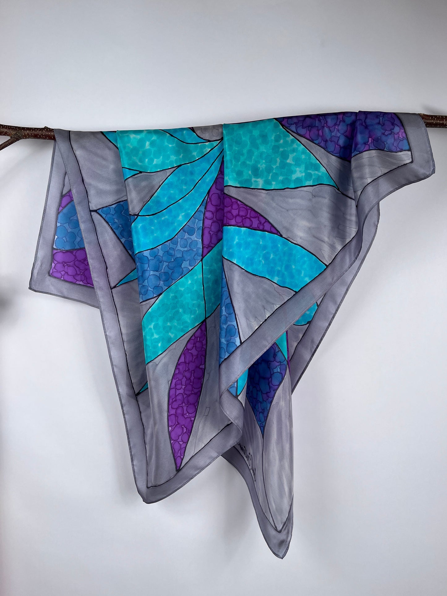 "Stained Glass Pinwheel" - Hand-dyed Silk Scarf - $135 Silk Scarf Fox Run Studios