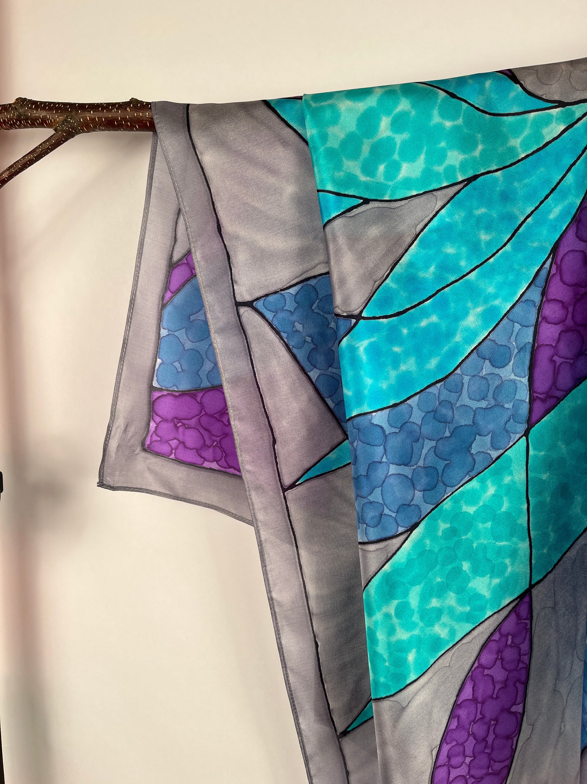 "Stained Glass Pinwheel" - Hand-dyed Silk Scarf - $135 Silk Scarf Fox Run Studios