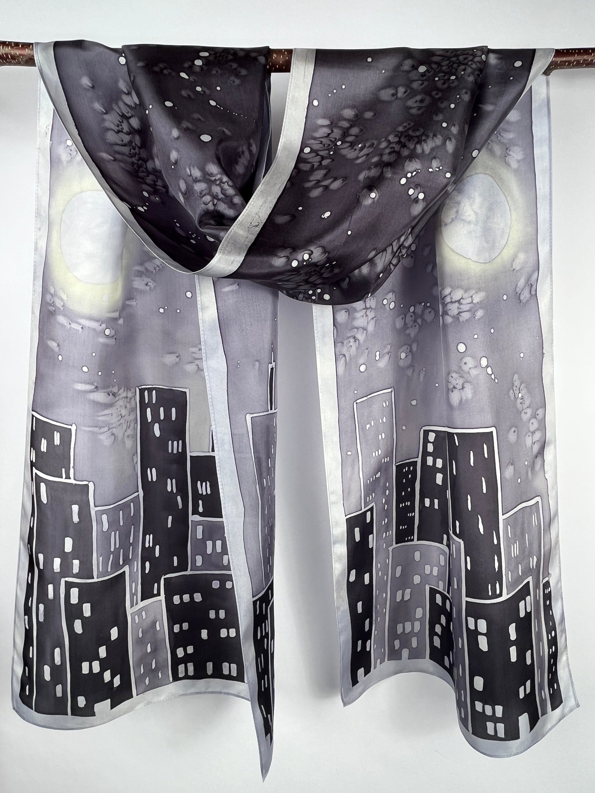 “City Night Lights" - Hand-dyed Silk Scarf - $130 Silk Scarf Fox Run Studios