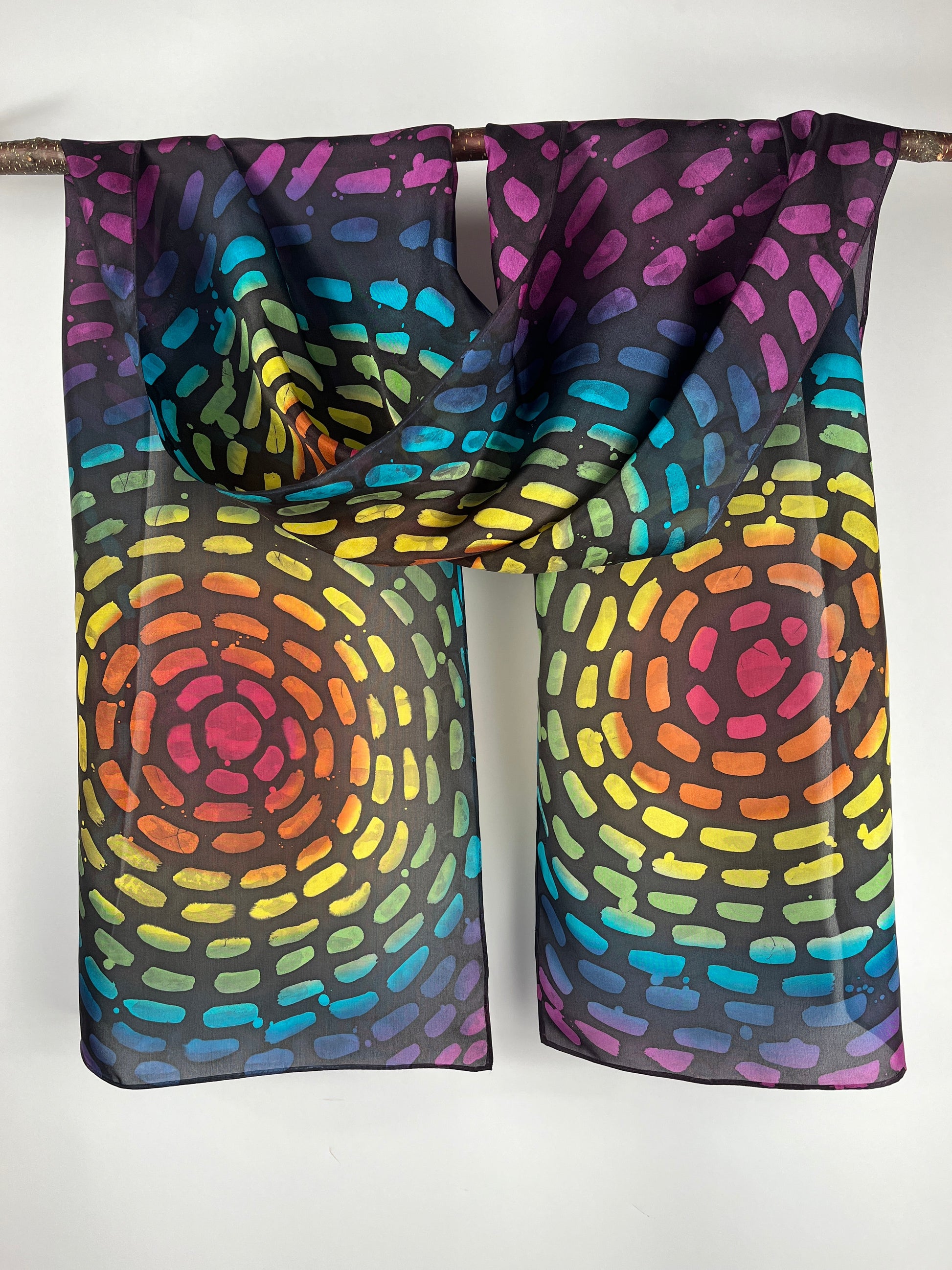 “Rainbow Labyrinth” - Hand-dyed Silk Scarf - $125 Silk Scarf Fox Run Studios