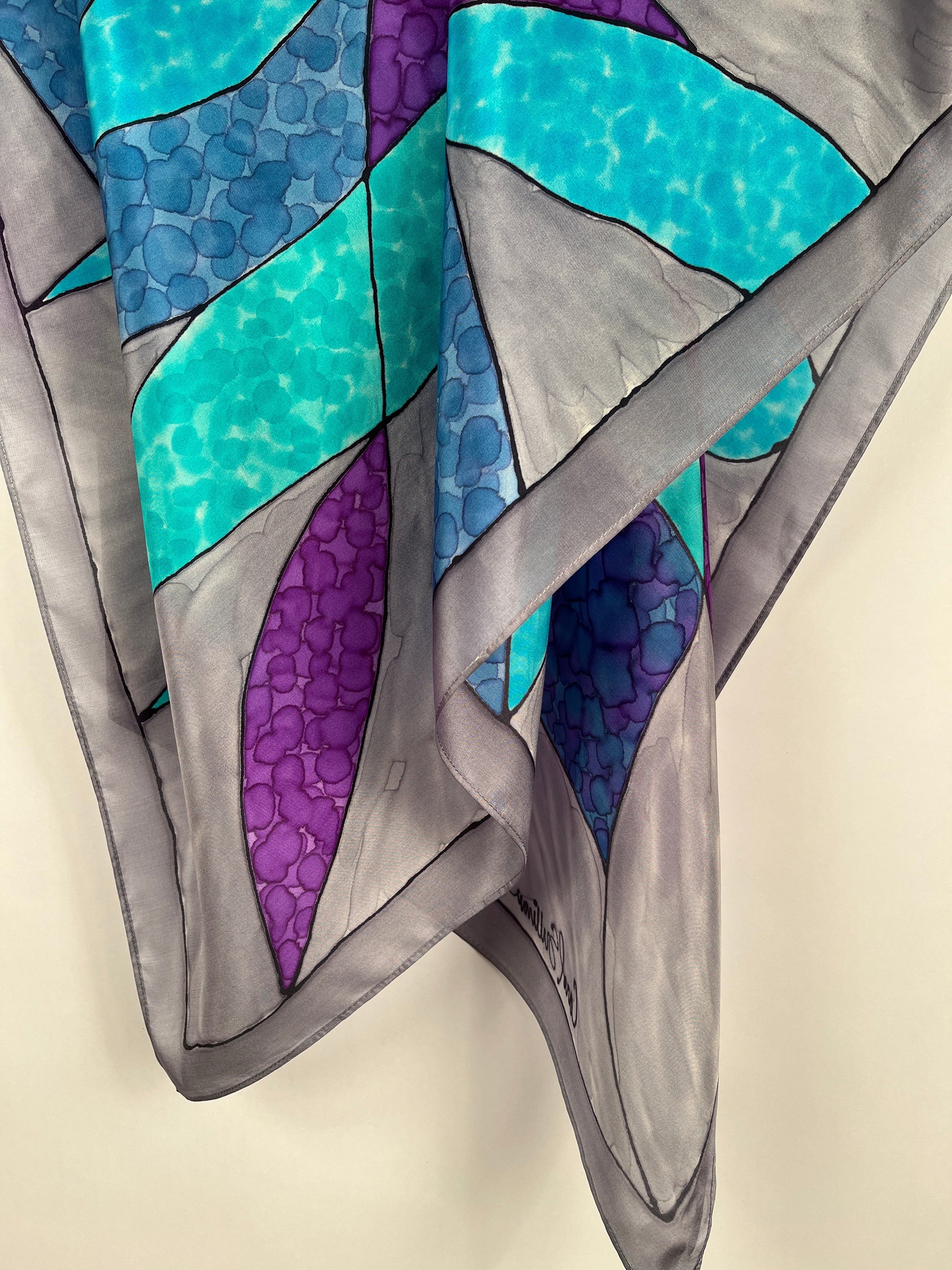 "Stained Glass Pinwheel" - Hand-dyed Silk Scarf - $135 Silk Scarf Fox Run Studios