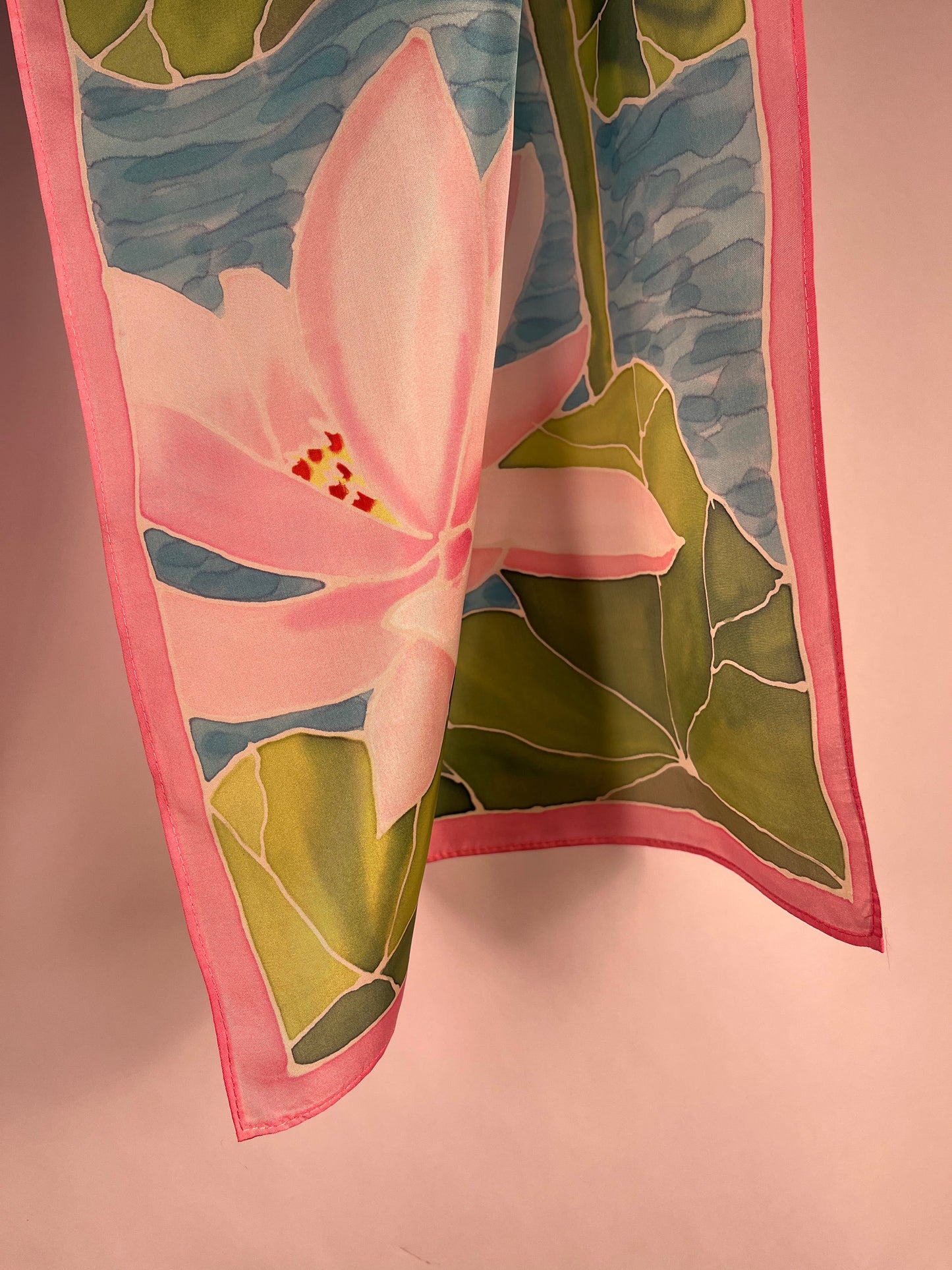 “Water Lilies” Hand-dyed Silk Scarf - $150 Silk Scarf Fox Run Studios