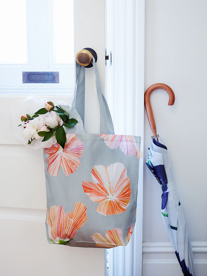 Tote Bag: Hibiscus on Grey Tote India & Purry by Jessica Hollander