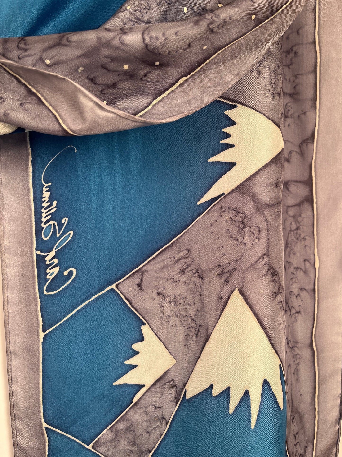 “Crown of Winter” - Hand-dyed Silk Scarf - $130 Silk Scarf Fox Run Studios