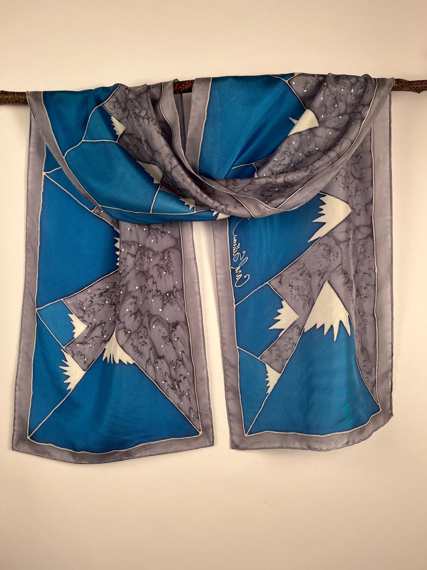 “Crown of Winter” - Hand-dyed Silk Scarf - $130 Silk Scarf Fox Run Studios