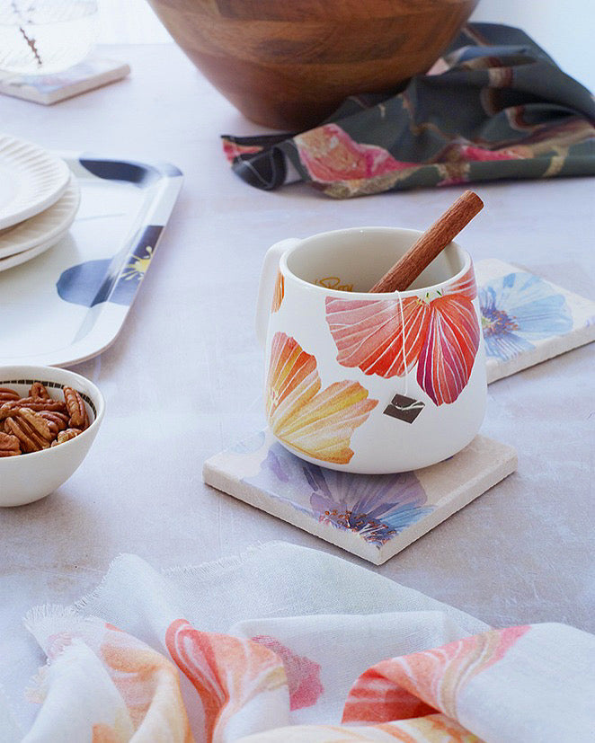 Coasters Set: Himalayan Blue Poppies on Ecru Coasters India & Purry by Jessica Hollander