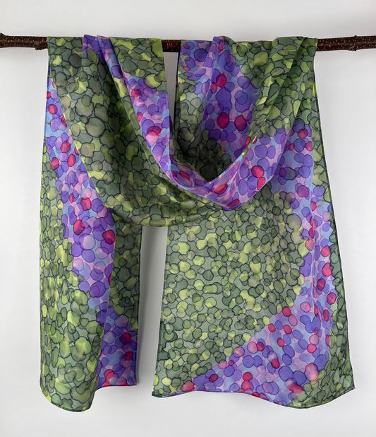 "Purple Primrose Path" - Hand-dyed Silk Scarf - $125 Silk Scarf Fox Run Studios