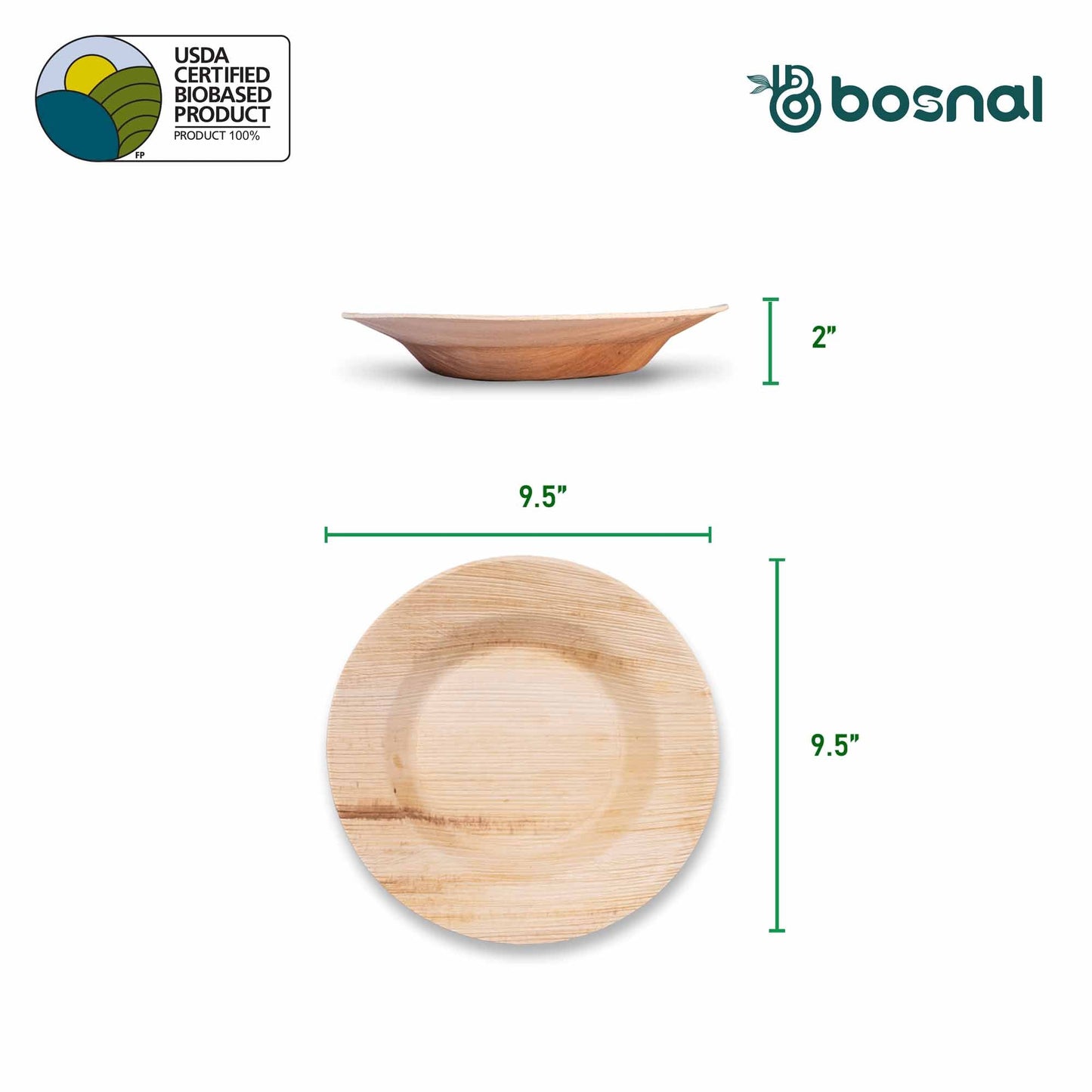 Bosnal - Palm Leaf Biodegradable Bowls, 9.5 inch Round Soup Bowl, 25 Pcs Bowls Bosnal