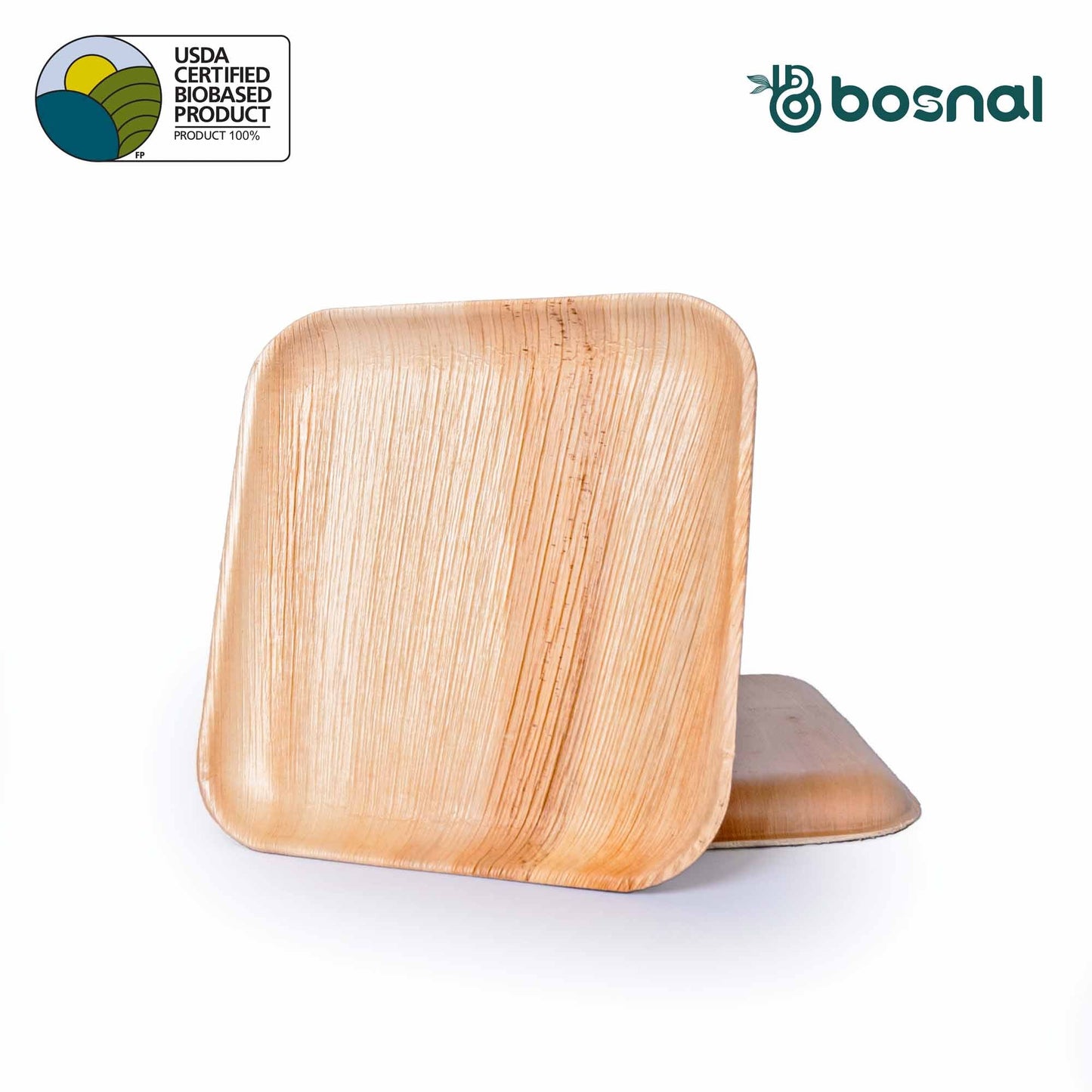 Bosnal - Palm Leaf Biodegradable Plates, 10 inch, Square, 25 Pcs plates Bosnal