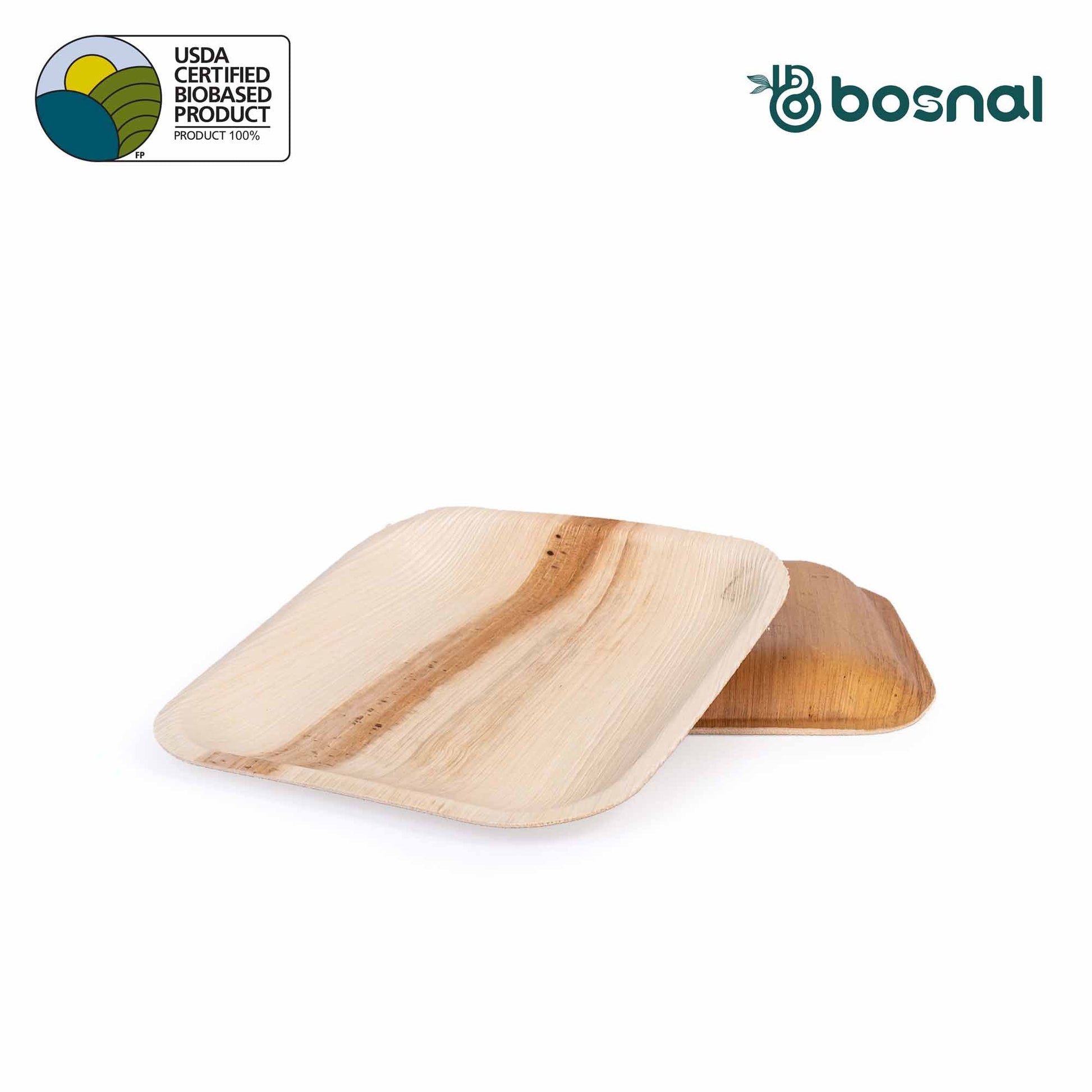 Bosnal - Palm Leaf Biodegradable Plates; 7 inch, Square, 25 Pcs Plates Bosnal