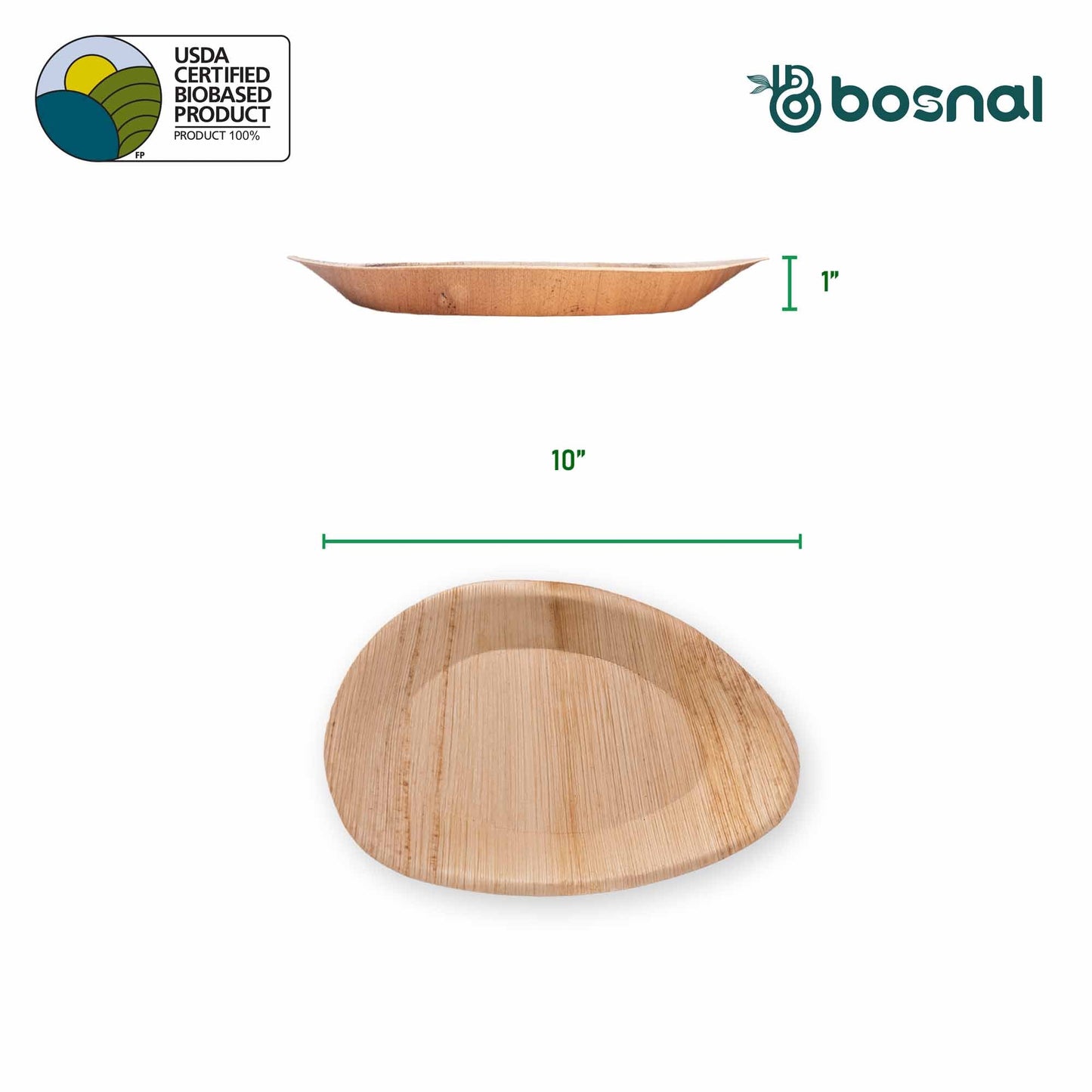 Bosnal - Palm Leaf Biodegradable Plates, 10 inch, Oval, 25 Pcs plates Bosnal