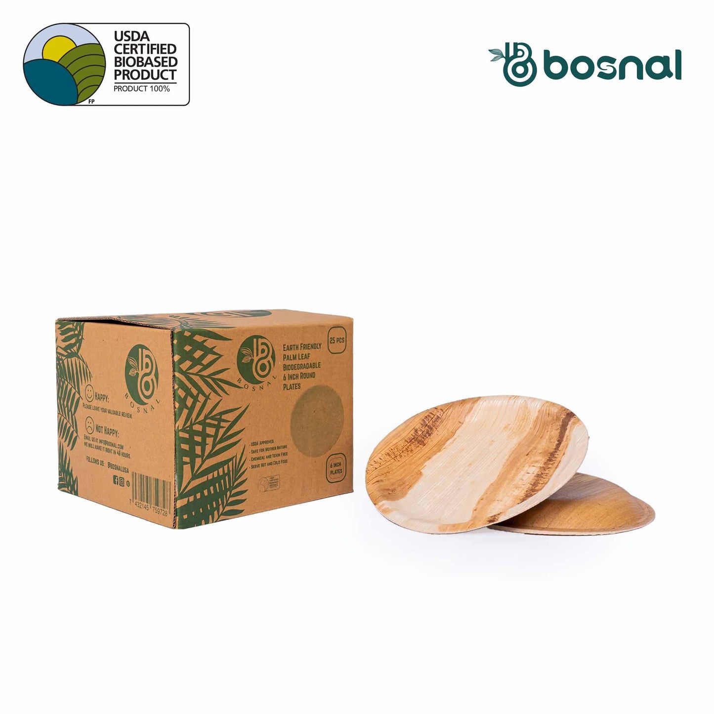 Bosnal - Palm Leaf Biodegradable Plates, 6 inch, Round, 25 Pcs Plates Bosnal