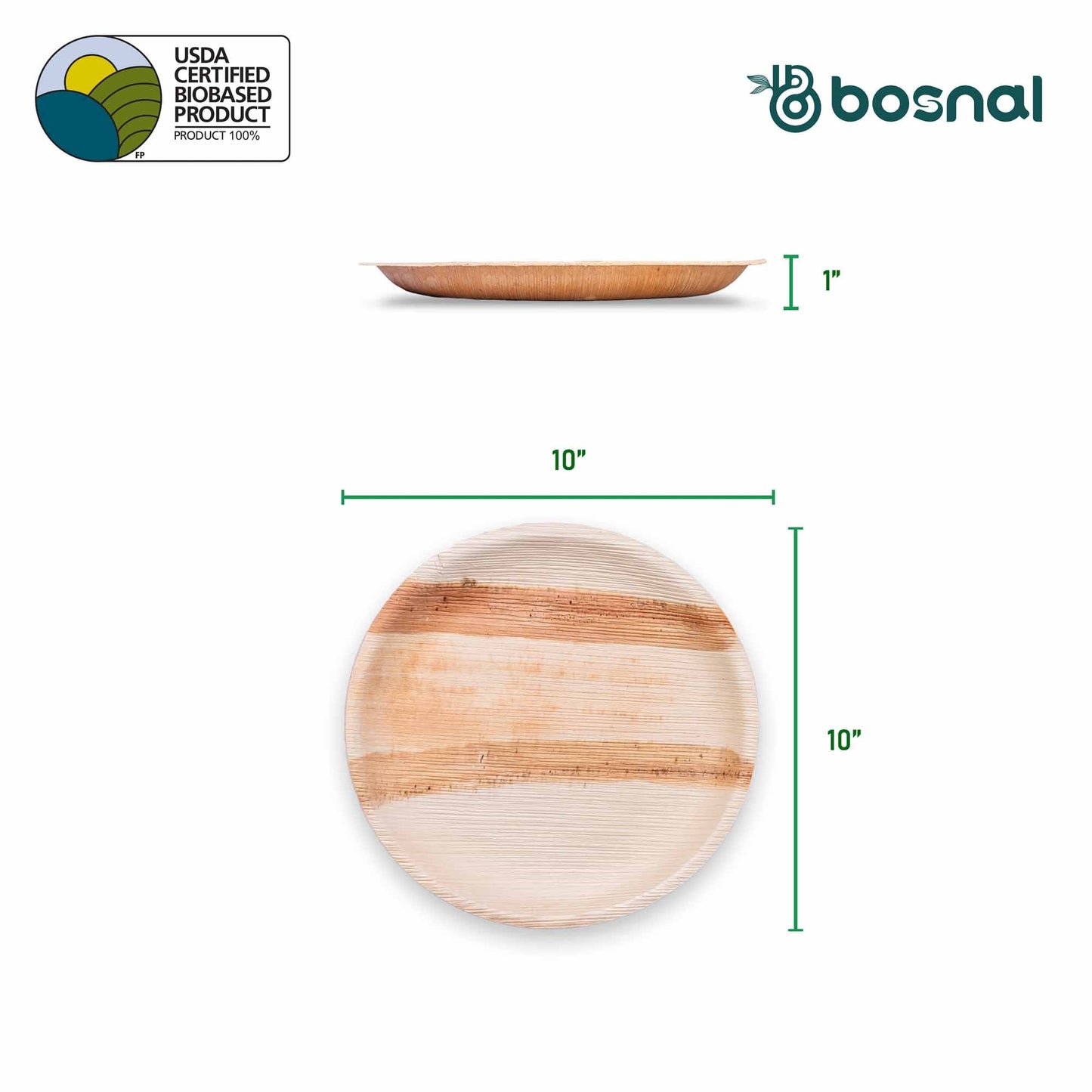 Bosnal - Palm Leaf Biodegradable Plates, 10 inch, Round, 25 Pcs plates Bosnal