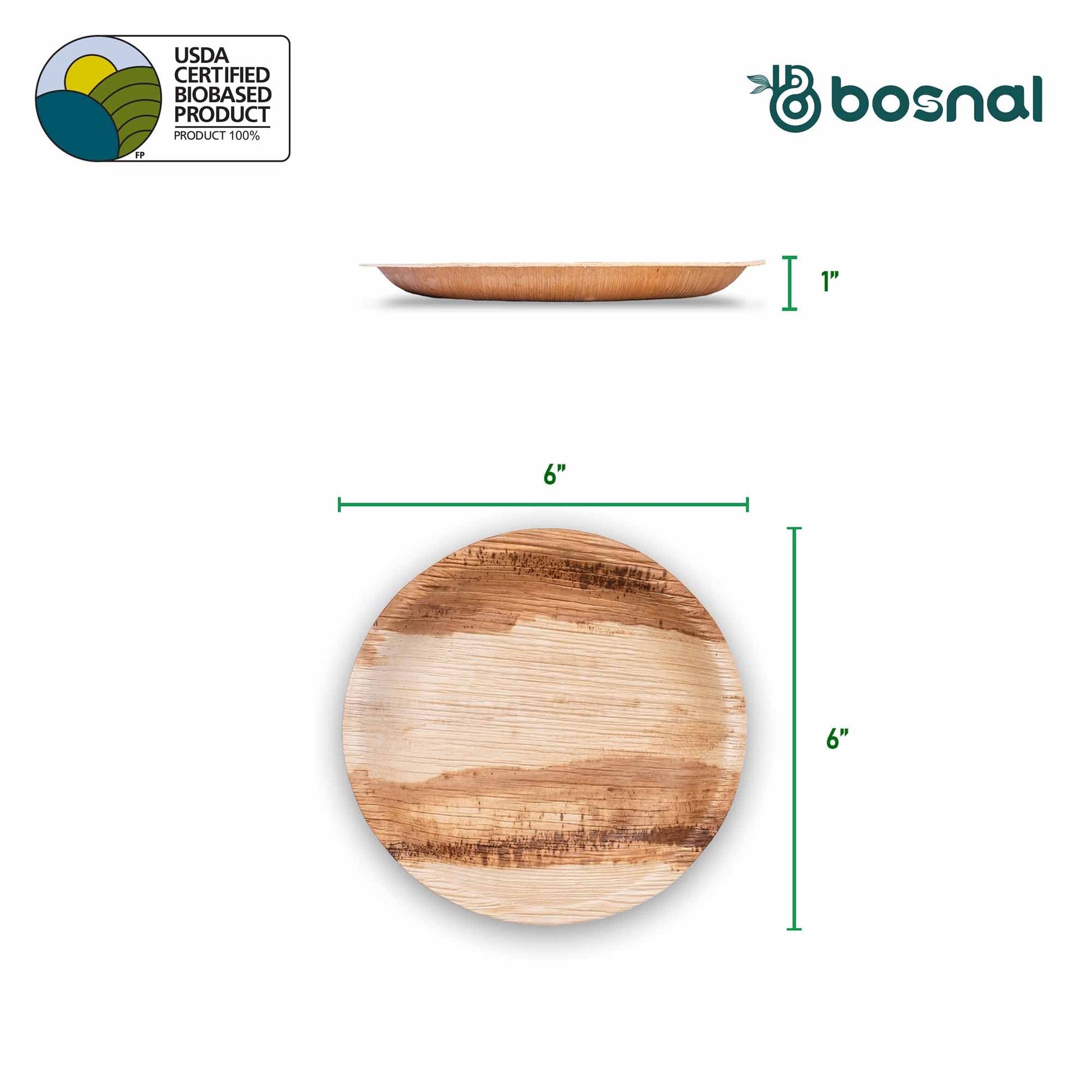 Bosnal - Palm Leaf Biodegradable Plates, 6 inch, Round, 25 Pcs Plates Bosnal