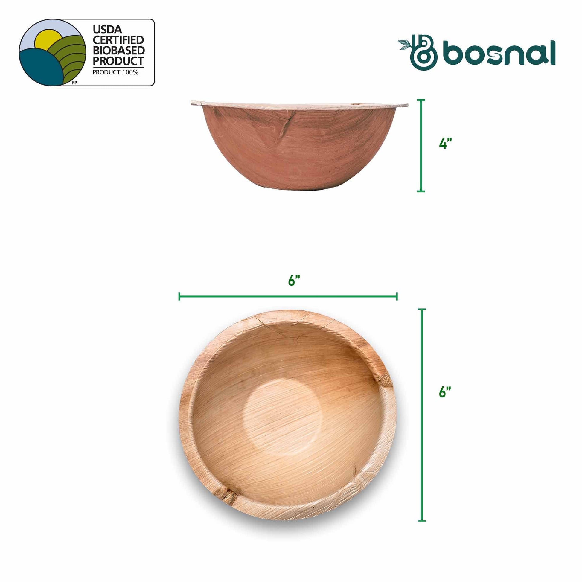 Bosnal - Palm Leaf Biodegradable Plates, 6 inch, Round Bowl, 25 Pcs Plates Bosnal