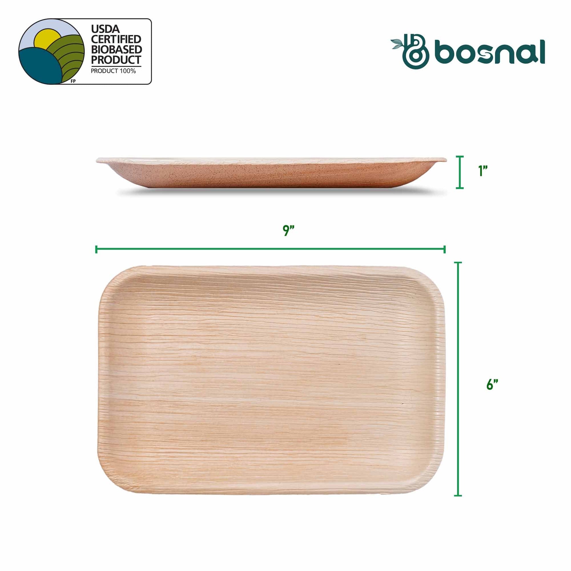 Bosnal - Palm Leaf Biodegradable Plates, 9 x 6 inch Rectangle , 25 Pcs plates Bosnal