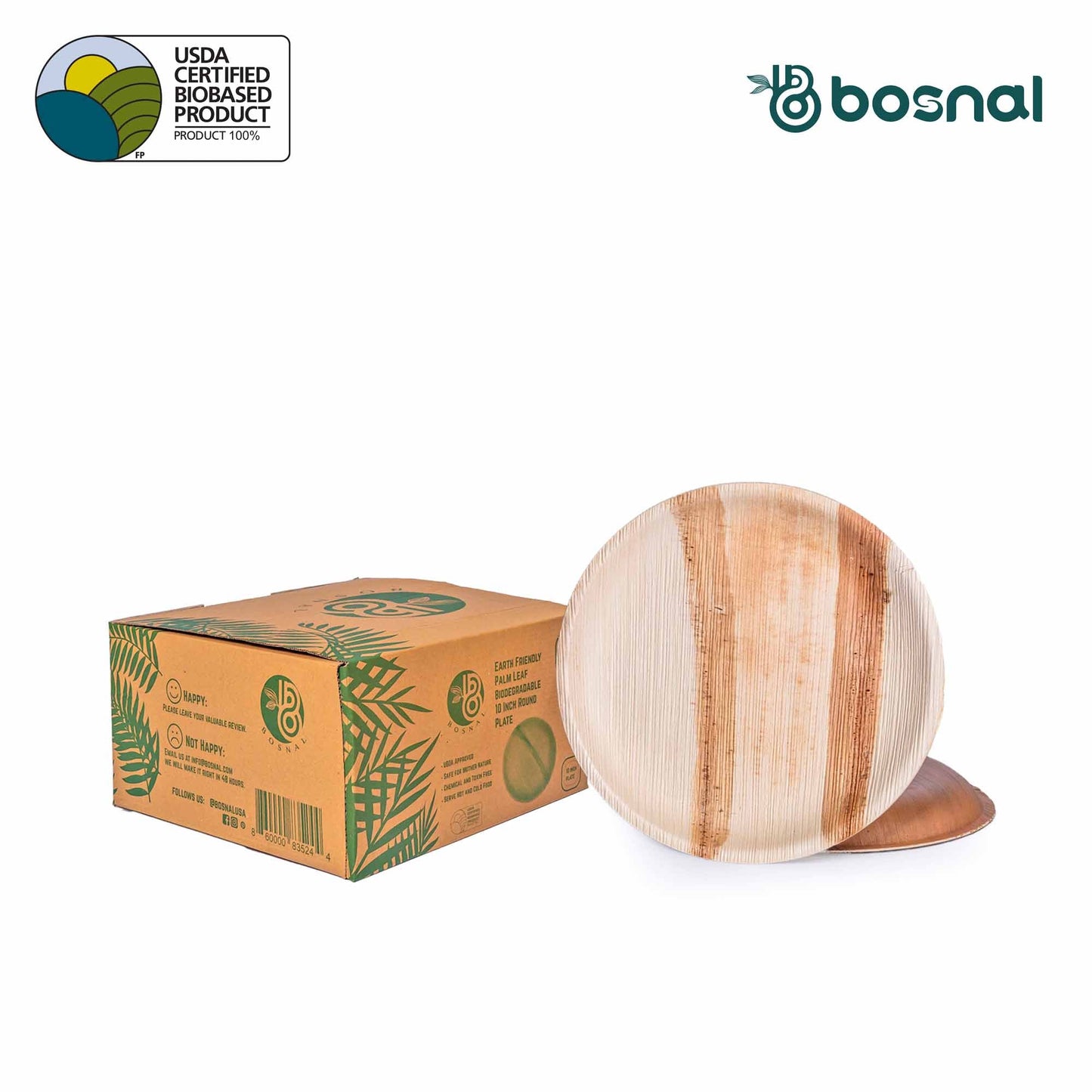 Bosnal - Palm Leaf Biodegradable Plates, 10 inch, Round, 25 Pcs plates Bosnal