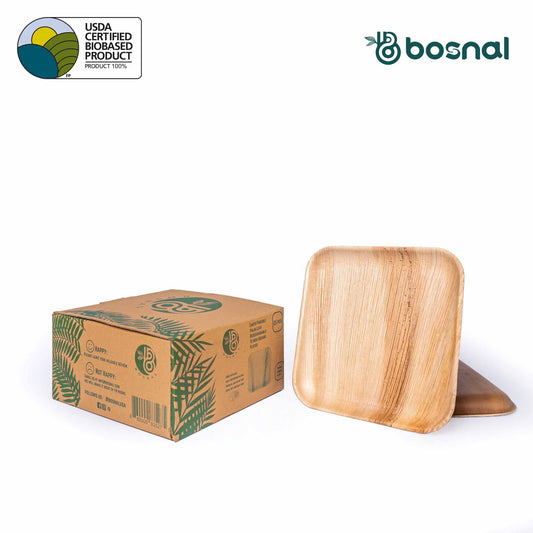 Bosnal - Palm Leaf Biodegradable Plates, 10 inch, Square, 25 Pcs plates Bosnal