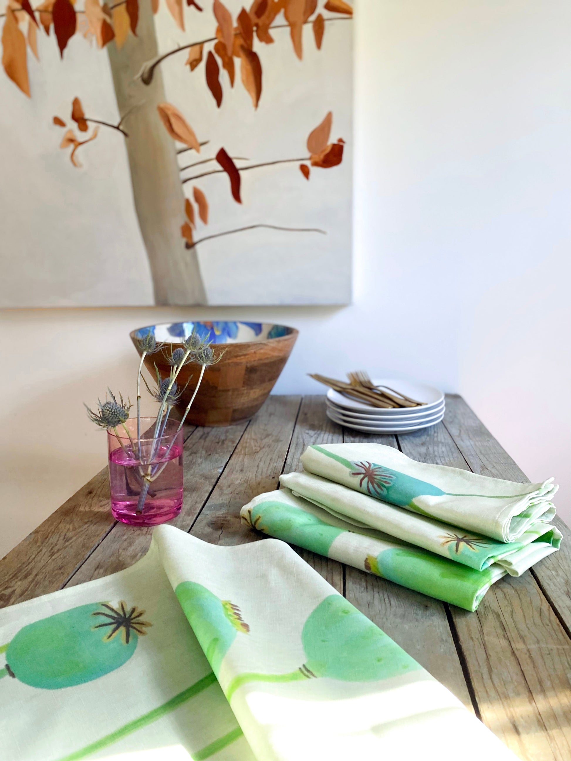 Napkin Set: Poppy Pods on Ecru Cloth Napkins India & Purry by Jessica Hollander