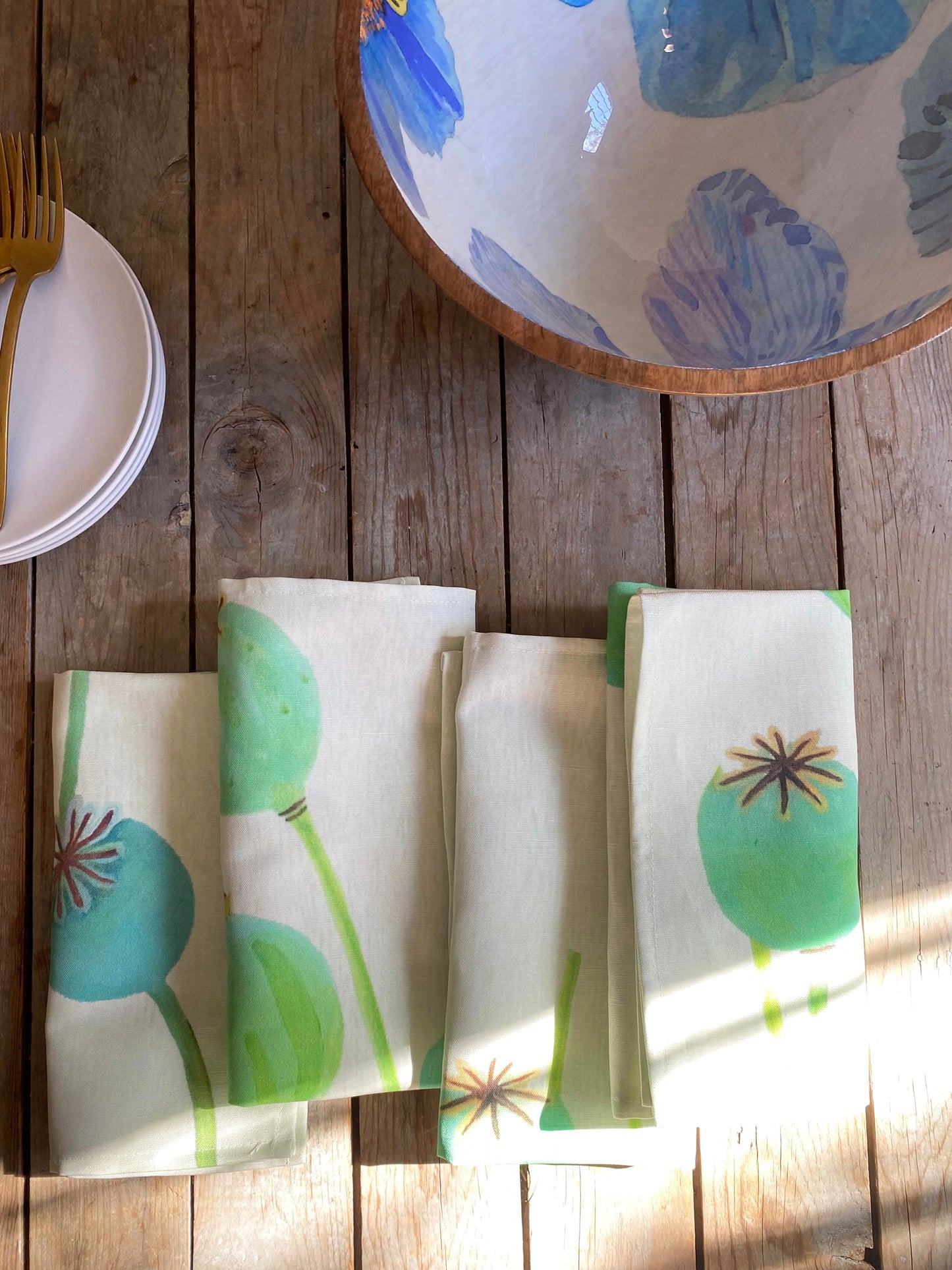 Napkin Set: Poppy Pods on Ecru Cloth Napkins India & Purry by Jessica Hollander