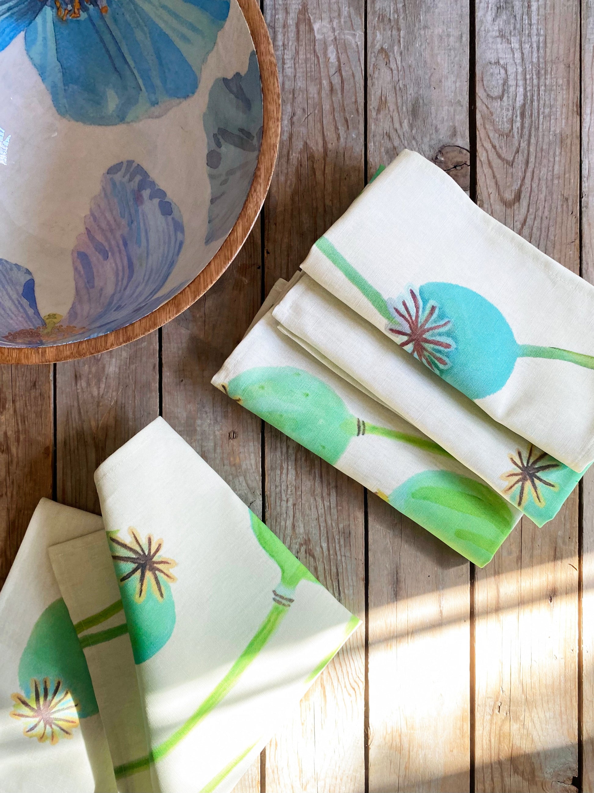 Napkin Set: Poppy Pods on Ecru Cloth Napkins India & Purry by Jessica Hollander