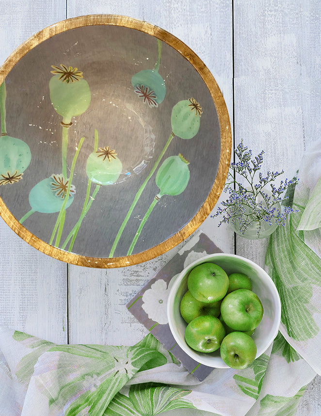 Serving Bowl: Poppy Pods on Grey Bowls India & Purry by Jessica Hollander