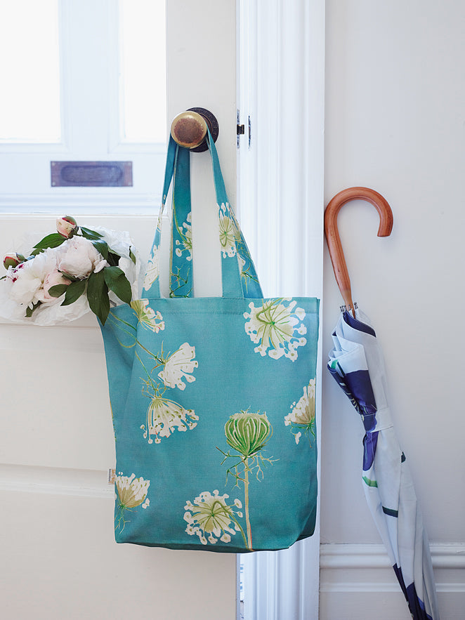 Tote Bag: Queen Anne's Lace on Teal Tote India & Purry by Jessica Hollander