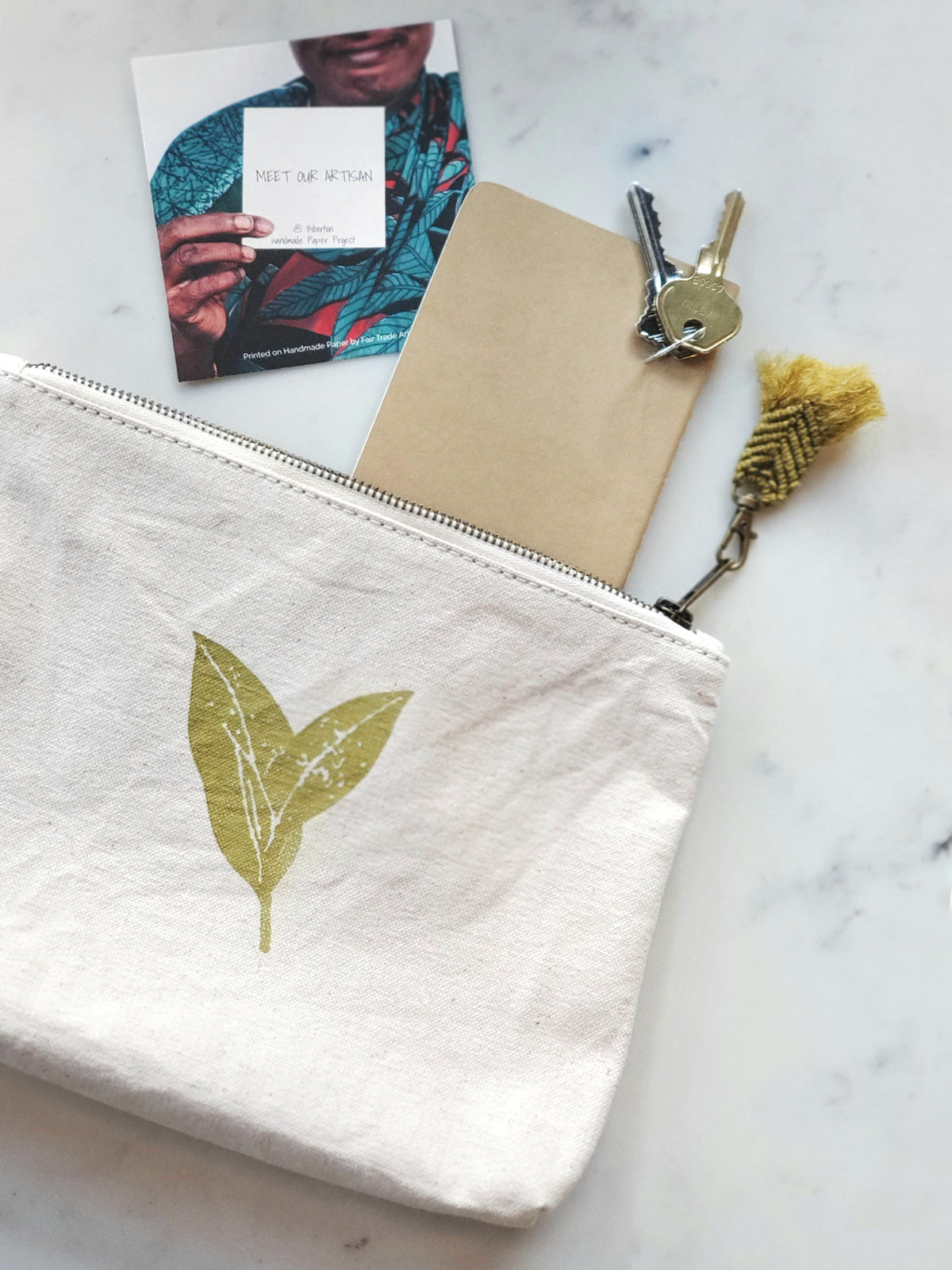 Hand Screen Printed Cotton Canvas Pouch - Nature Tote KORISSA